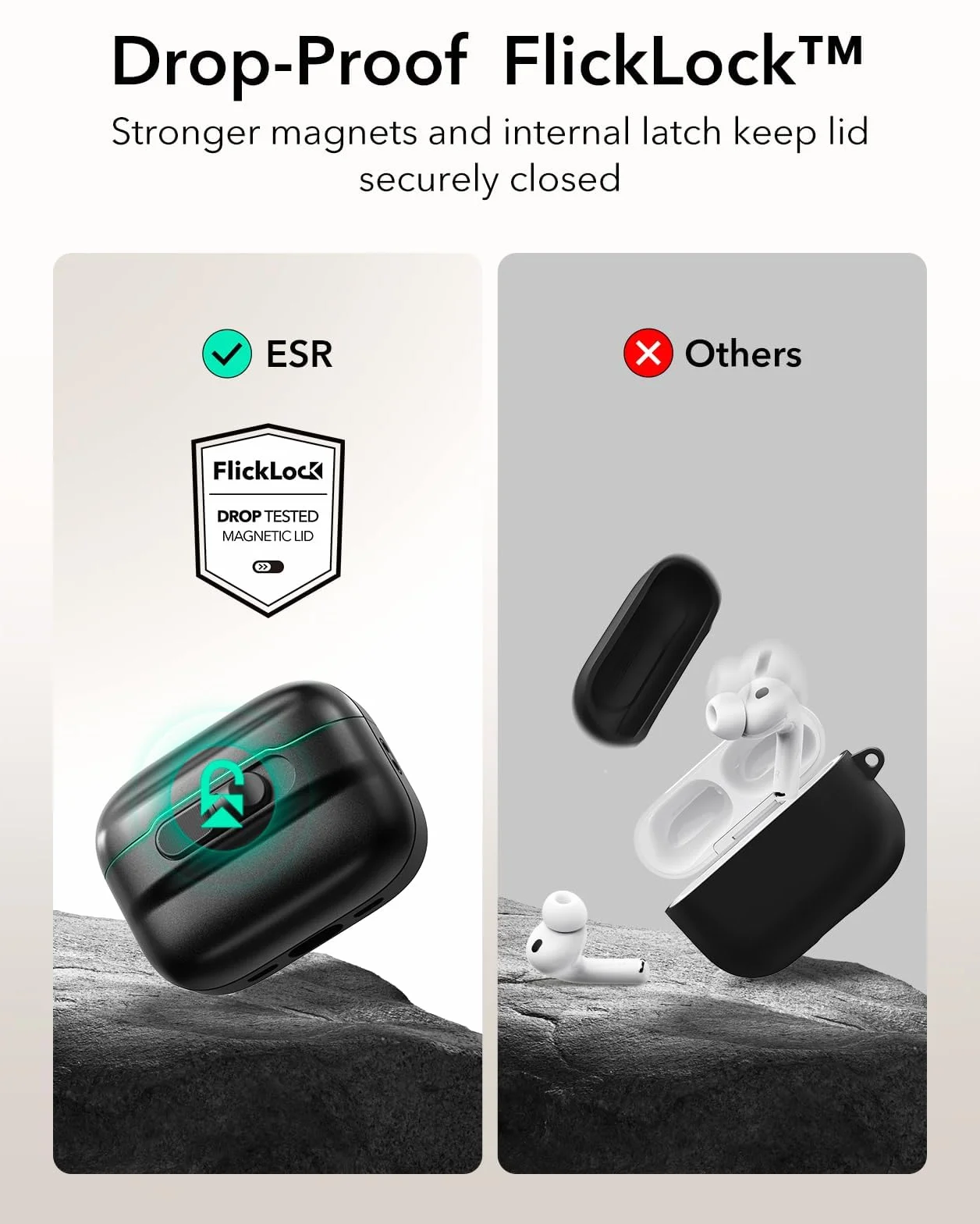 ESR Etui do AirPods Pro 3 (kabel USB-C), kompatybilne z AirPods Pro 3. generacji (2025), gotowe do MagSafe, pełna ochrona przed upadkiem ze smyczą, czarne