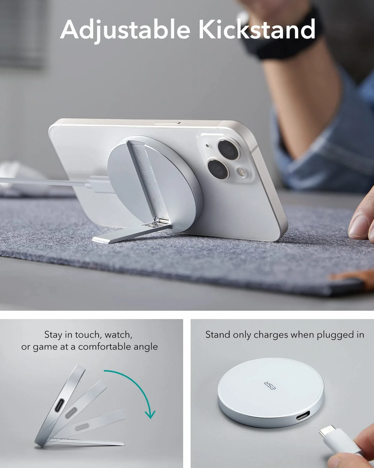 ESR Bezprzewodowa ładowarka do ładowarki MagSafe, ładowarka magnetyczna HaloLock, kompatybilna ze stojakiem MagSafe do serii iPhone 15/14/13/12, z wyjmowanym kablem 1,5 m, adapter nie jest dołączony,