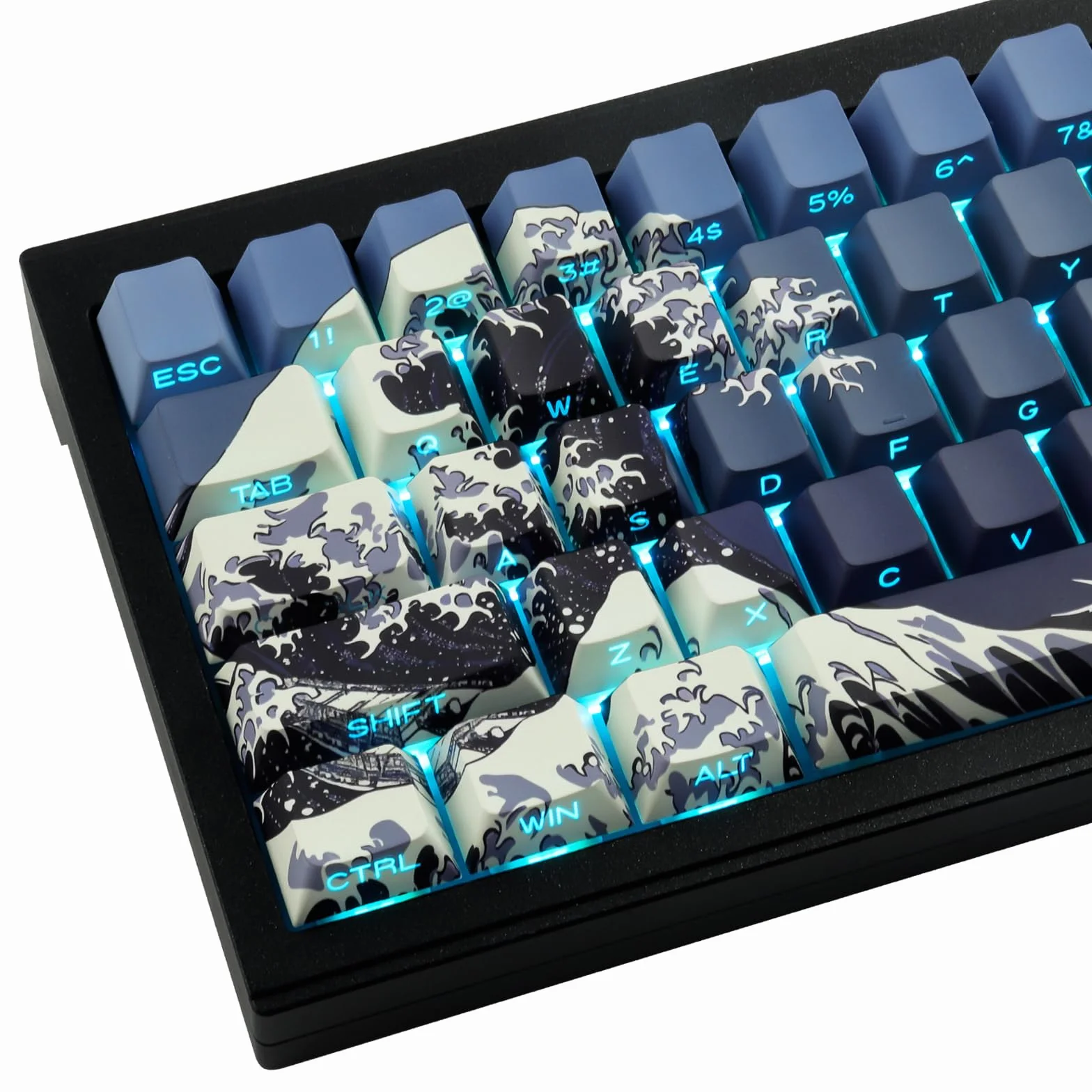 Hyekic Nasadki klawiszy PBT, 131 klawiszy Blue Ukiyo-e, profil Cherry, przezroczyste, przełączniki Cherry MX/Gateron, klawiatury mechaniczne