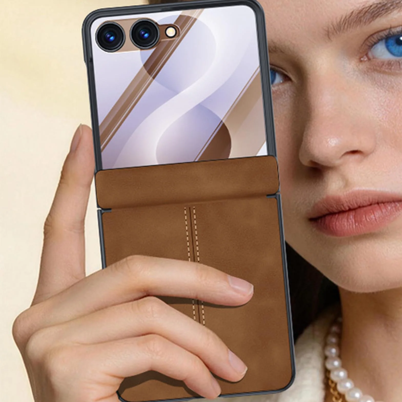 Skórzane etui do Samsung Galaxy Z Flip 8, matowe zawiasy smukłe etui ze szkła hartowanego ochrona ekranu etui biznesowe, pomarańczowe, Flip 8