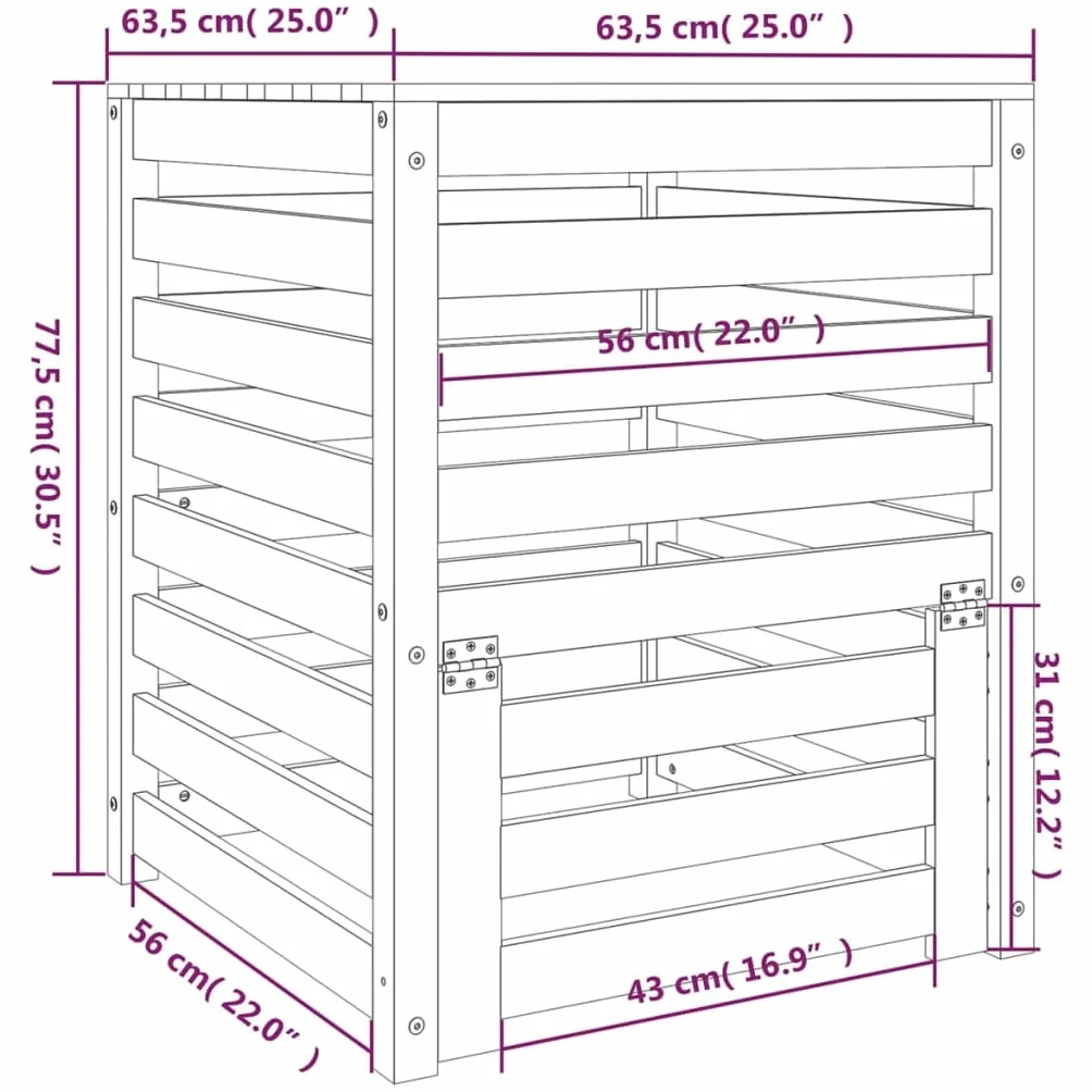 vidaXL Kompostownik z litego drewna sosnowego szary 63,5x63,5x77,5 cm