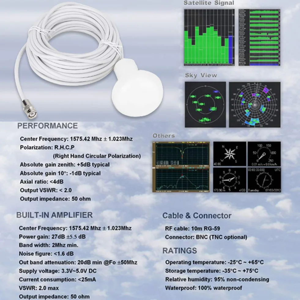 HA 017 GPS Antena z kablem 10M i złączem TNC do nawigacji na pokładzie Użycie na zewnątrz i RV