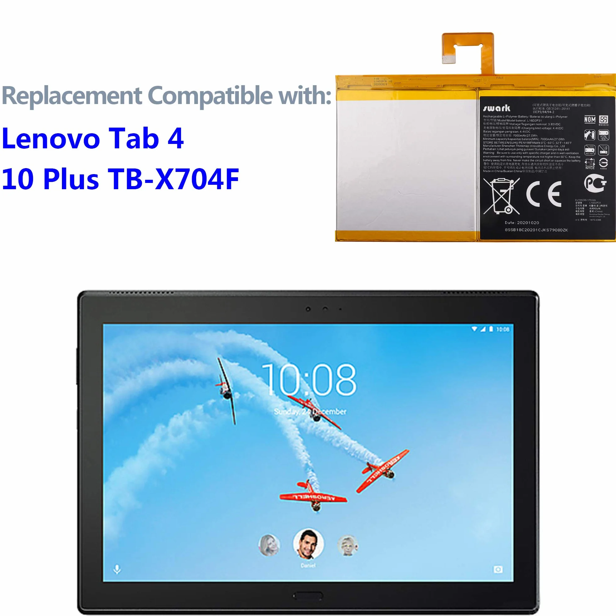 Akumulator L16D2P31 kompatybilny z Lenovo Tab 4 10 Plus TB-X704F TAB TB-X704A Tb-X704 with Tools