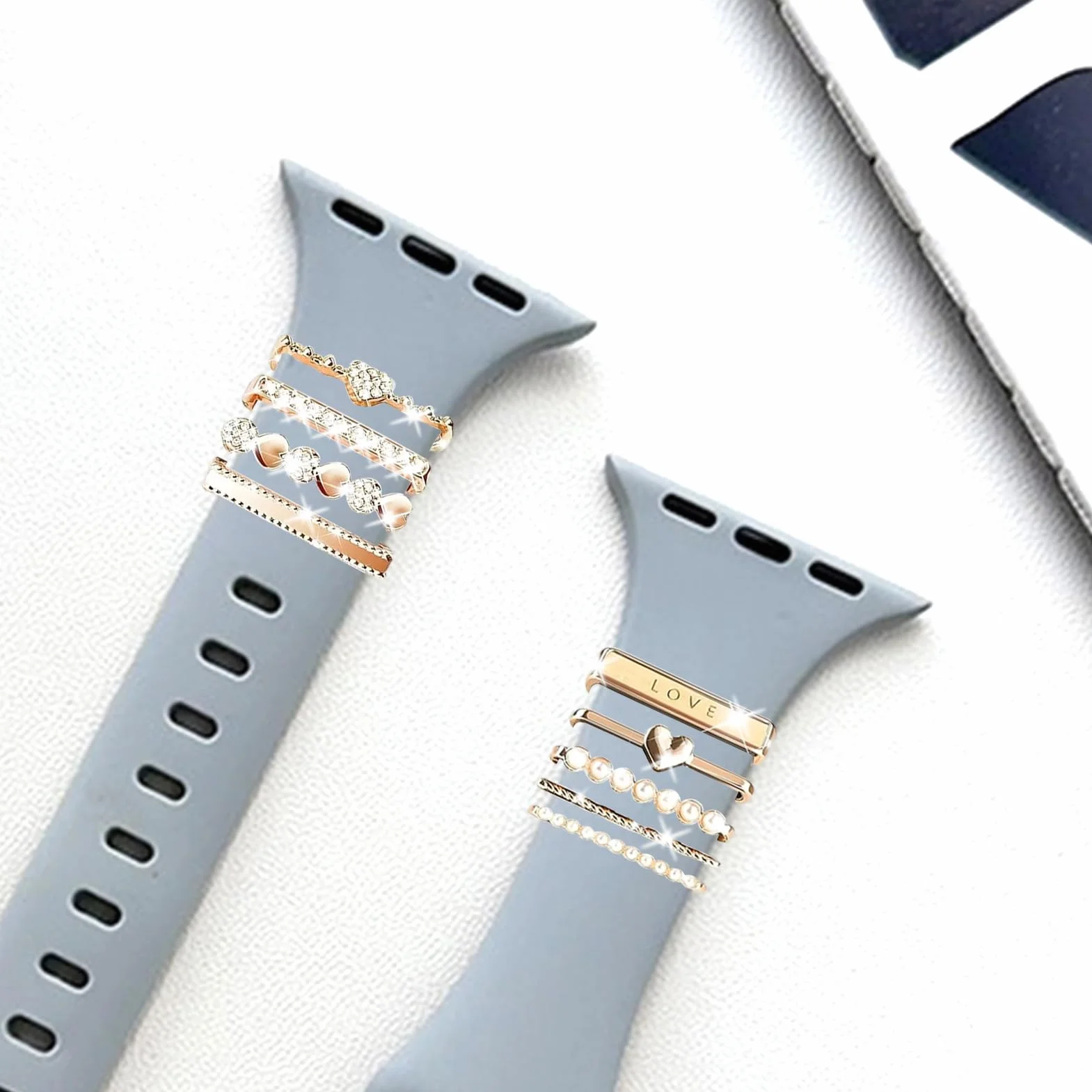 Bransoletka Charms, Zegarek bransoletka Charms kompatybilne, charms bransoletka Taśmy Metalowe ozdobienie z pętlą dla Apple Watch Series 10 9 8 7 6 5 4 3 2 1 (styl A)