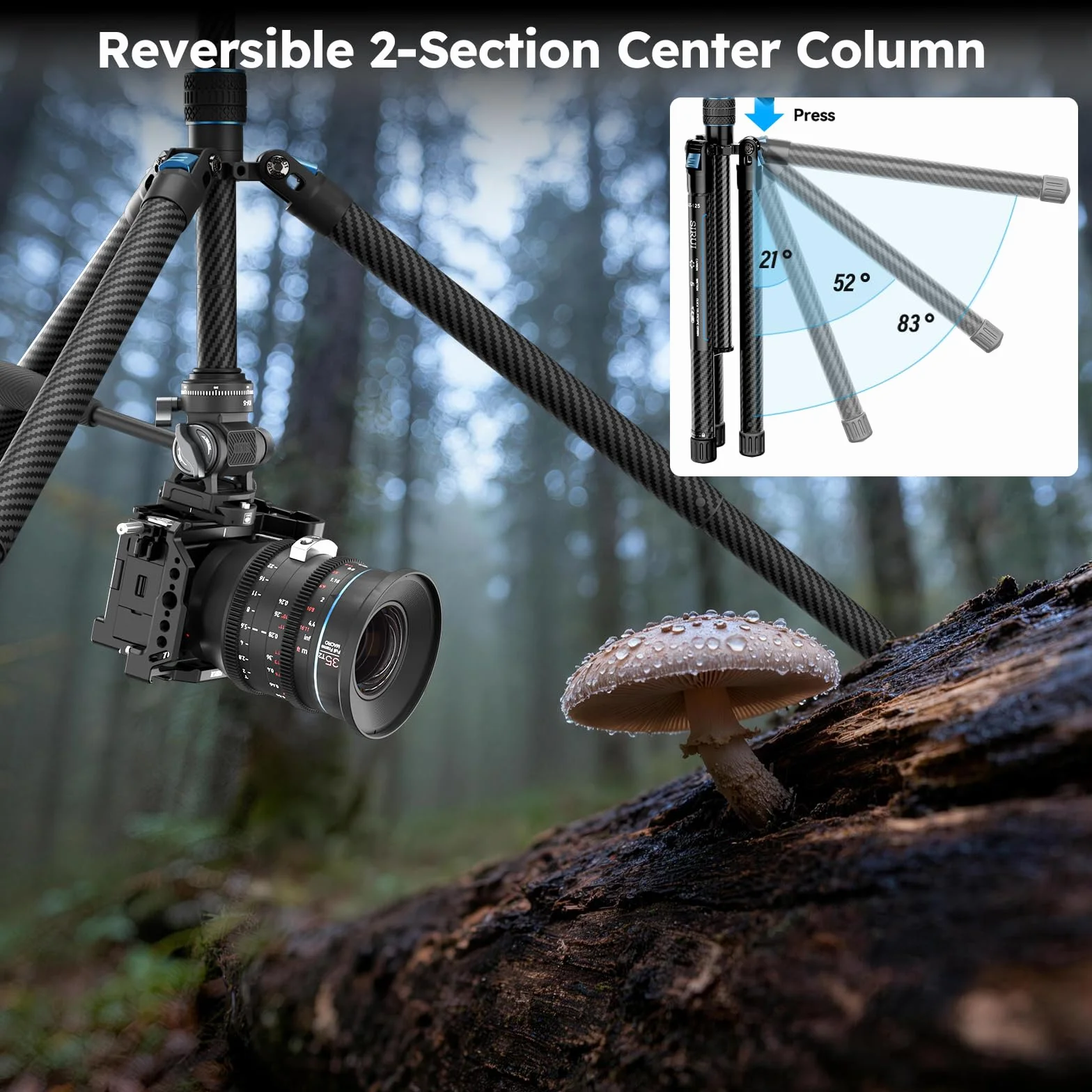 SIRUI Traveler Air Carbon statyw do kamery z głowicą przechylającą KV-5, ultralekki 1,33 kg, maks. wysokość 152 cm, nośność 5 kg, kompaktowy statyw podróżny do lustrzanek cyfrowych i aparatów