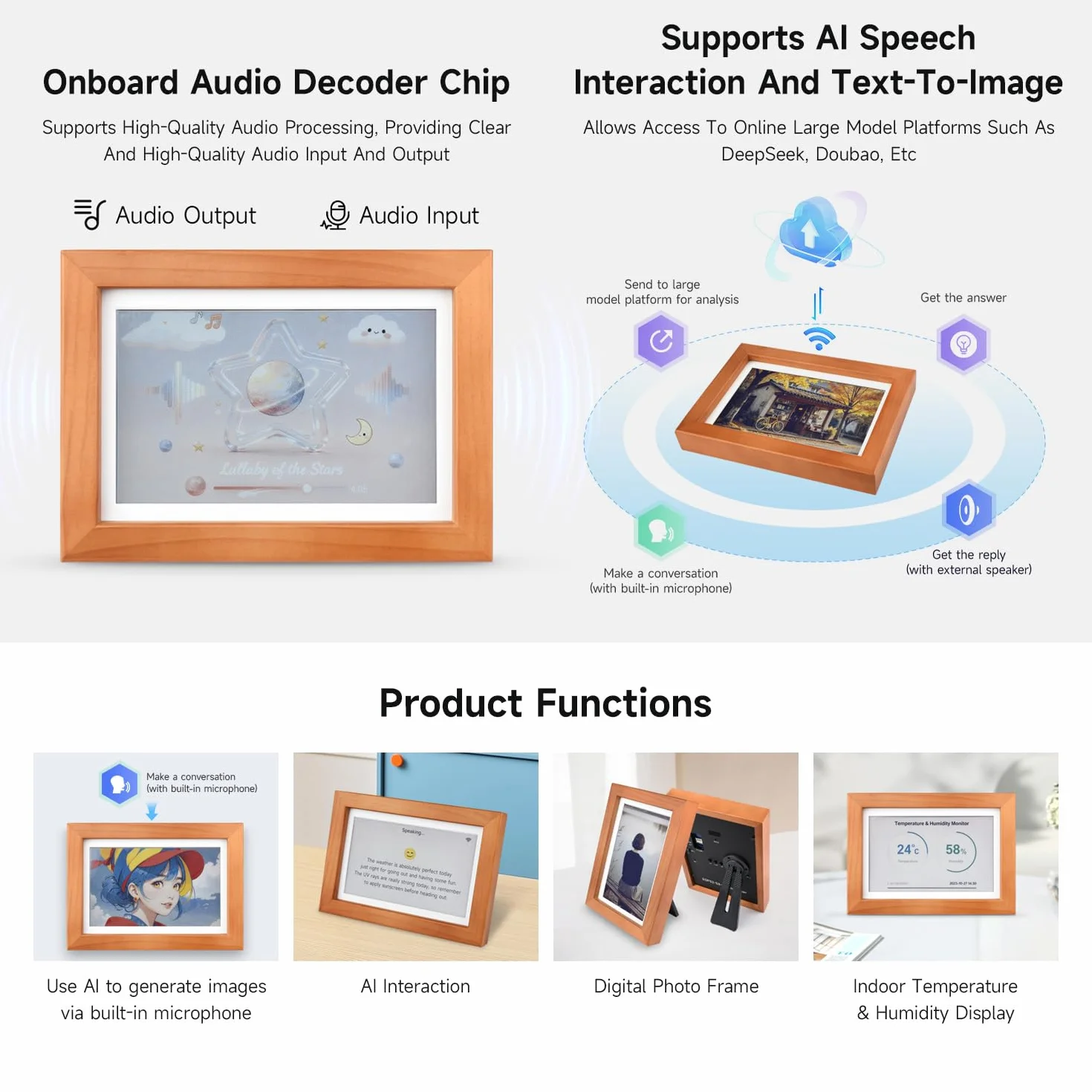 Waveshare ESP32-S3-PhotoPainter 7.3inch E6 Full Color E-Paper Display with Solid Wood Photo Frame, Ultra-Long Standby, 800 × 480 Resolution, No BAT
