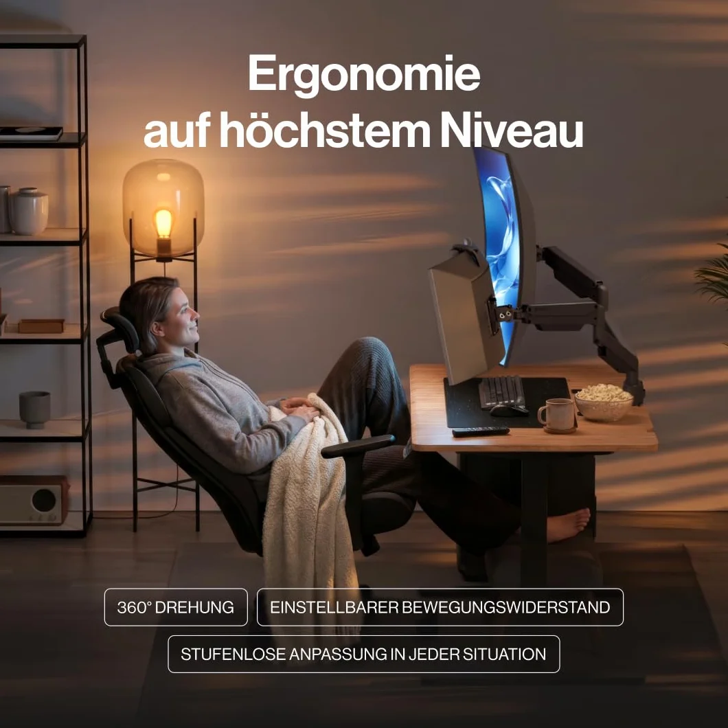 ENDORFY Atlas GS Pro Double – Wzmocnione Podwójne Ramię Gazowe do 2 Monitorów do 42", Udźwig 2x16 kg, Uchwyt Biurkowy VESA 75/100, Pivot 180°, Solidna Metalowa Konstrukcja, C-Clamp/Grommet