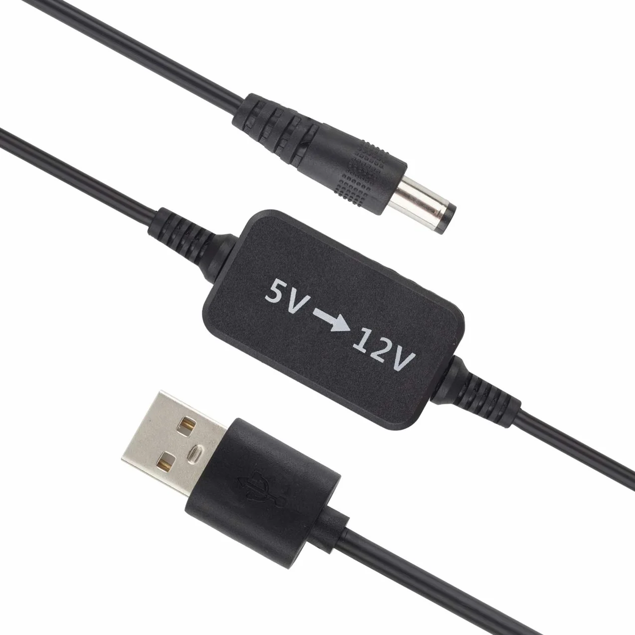 Kabel konwertera napięcia USB na 12 V DC (złącze 5,5 x 2,1 mm) – transformator i adapter zasilacza - kabel do ładowania 1,5 m (5 V-12 V)