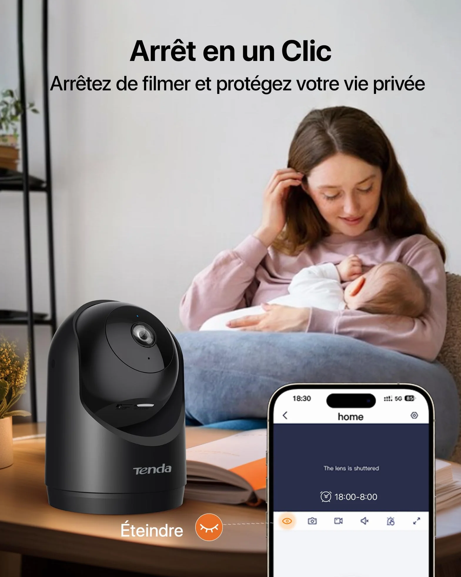 Tenda Wewnętrzna kamera monitoringowa 2K CP3 V3.0, 360 stopni Wi-Fi z 2-drożnym dźwiękiem, FHD 3 MP, widoczność w nocy, wykrywanie ruchu, alarm i wiadomości push, dla niemowląt i zwierząt domowych