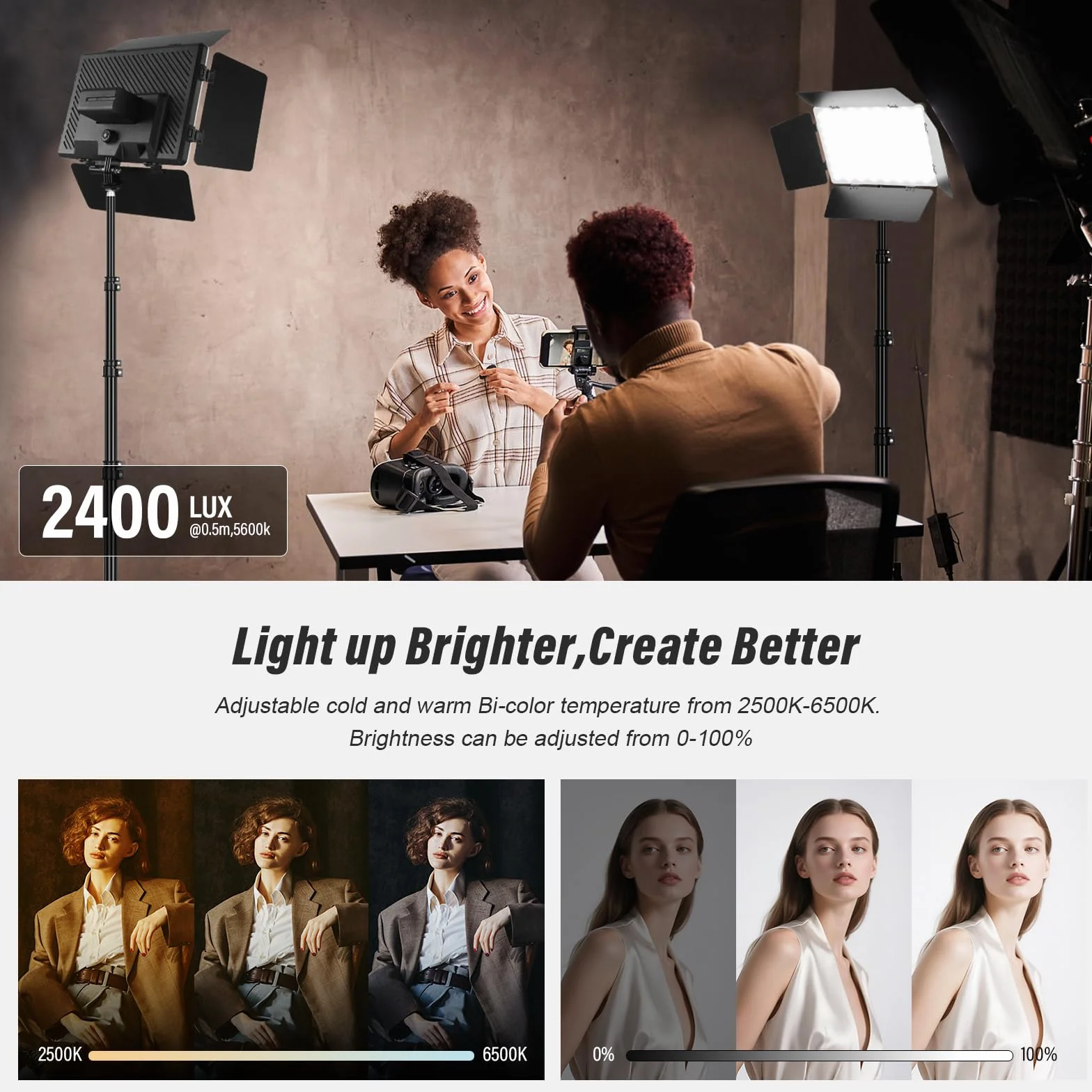 Zestaw dwóch paneli LED do oświetlenia wideo Soonpho z bramą szopową, możliwość ściemniania 2500-6500K, 20W, do fotografii, oświetlenie studyjne z statywem i uchwytem na telefon do wideo, YouTube