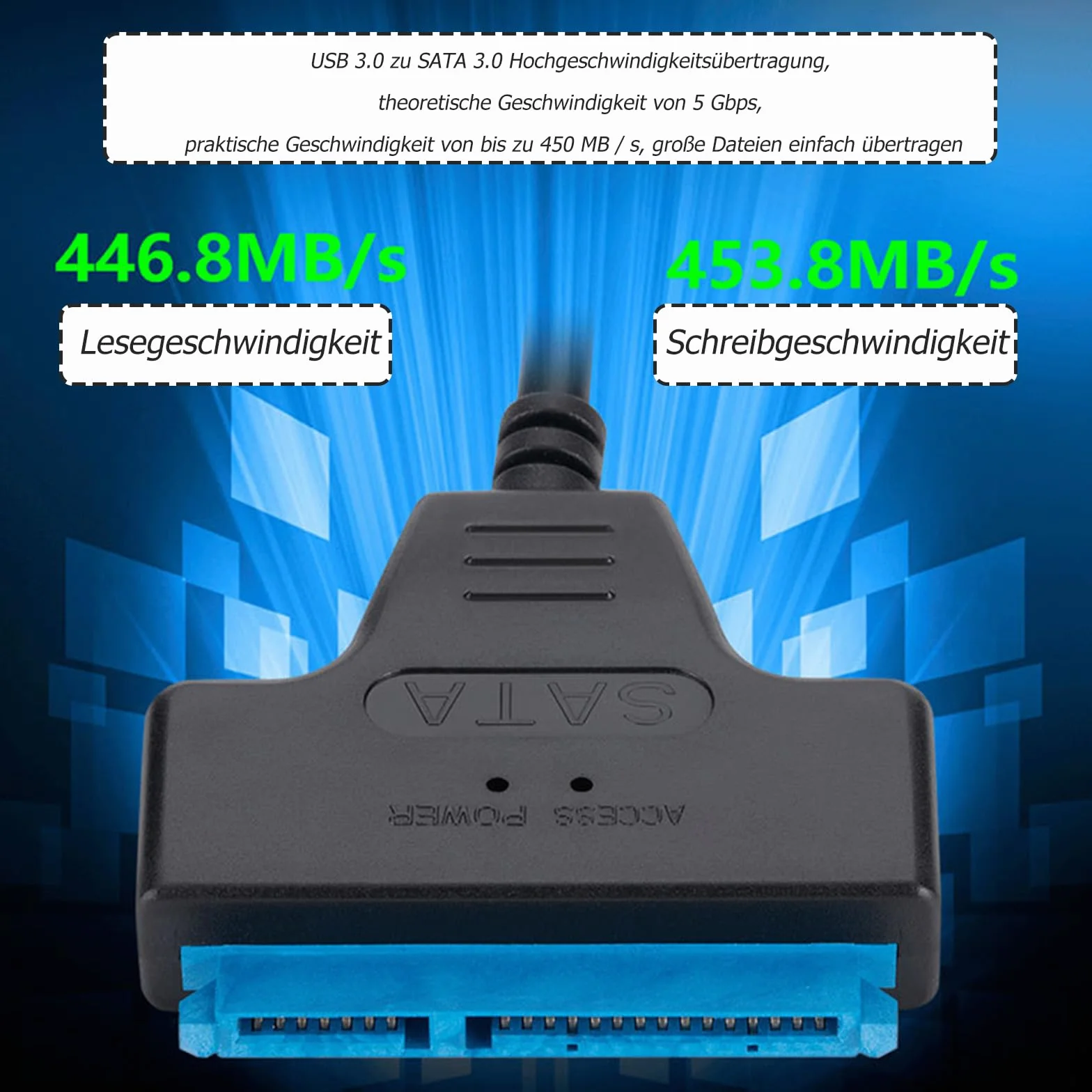 GERUI Adapter SATA USB, Sata na USB, kompatybilny z zewnętrznymi i wewnętrznymi dyskami twardymi SSD/HDD 2,5" 3,5", kompatybilny z zasilaczem 12 V 2 A, kompatybilny z Windows, Mac i Linux