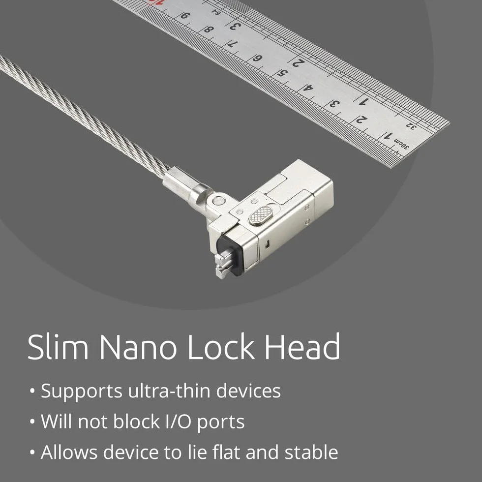 Linka zabezpieczająca Kensington Slim NanoSaver 2.0 EQ na kluczyk do ultracienkich laptopów. Płaski profi o uniwersalnym dopasowaniu (K60630WW)