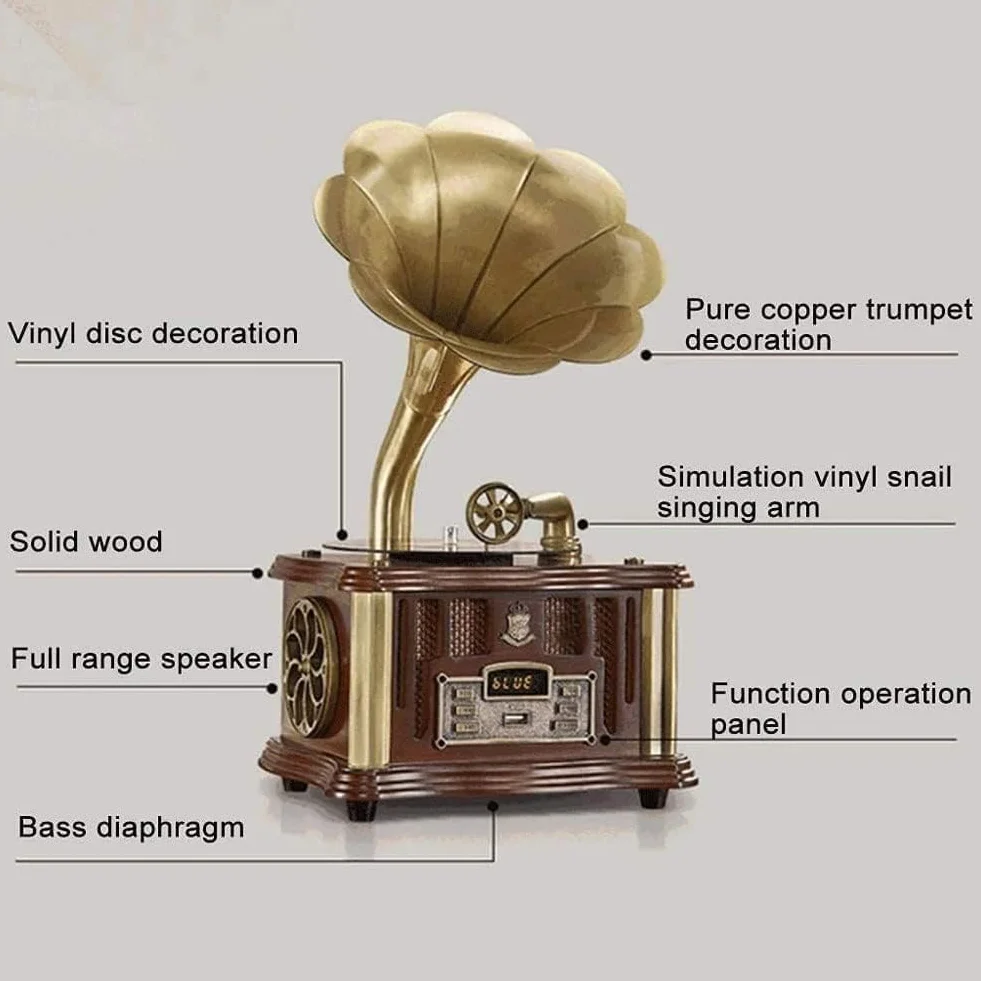 Gramofon gramofon winylowy z wbudowanym głośnikiem, funkcją Bluetooth, wejście pomocnicze/USB/FM, idealny prezent dla miłośników muzyki i kolekcjonerów płyt winylowych