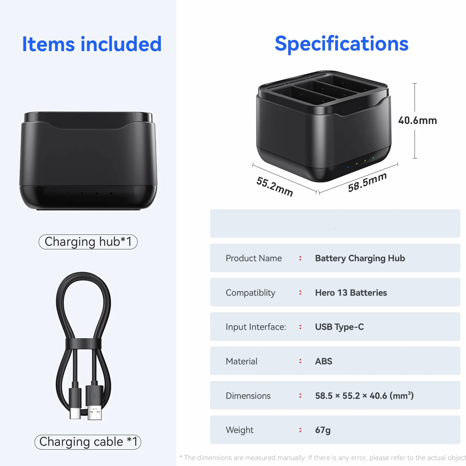Szybka ładowarka 3 w 1 do GoPro Hero 13 Black USB Type-C Ładowarka do kamer akcji Smart Charging Hub akcesoria