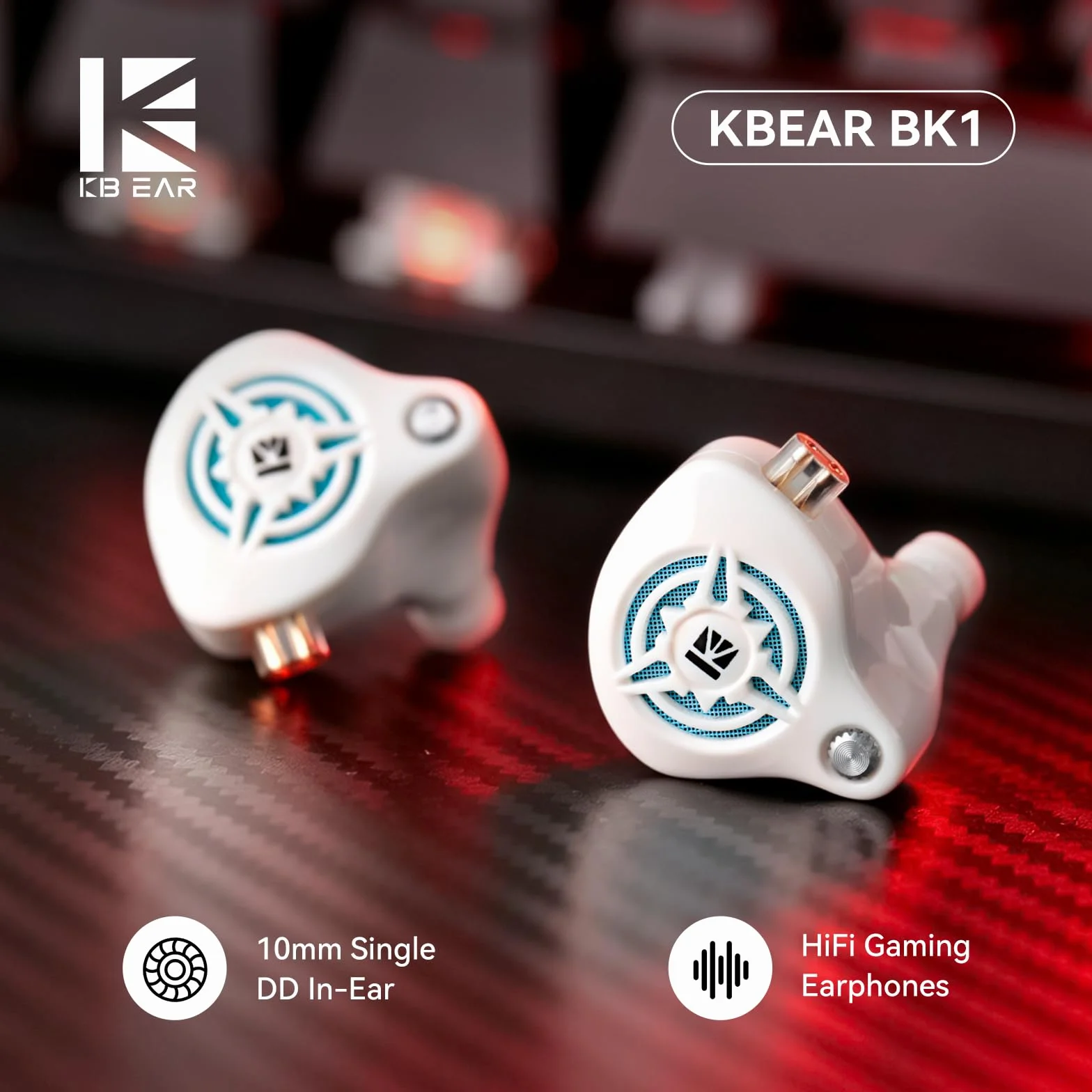 IEM, przewodowe słuchawki douszne do gier 1DD HiFi z 2 odłączanym kablem PIN -C dla graczy/muzyków (białe, 3,5 z mikrofonem)
