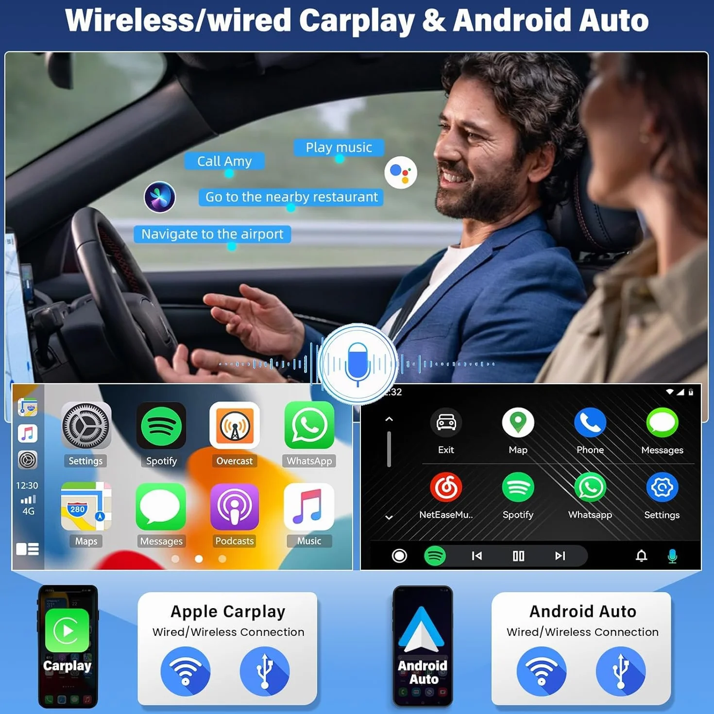 Radio samochodowe z systemem Android 13 do Ford Transit 2006-2011, 7-calowy wyświetlacz 4 + 64 G Carplay do Car Play i Android Auto z GPS, WiFi, Bluetooth, FM, SWC Mirror Link Split Screen + kamera