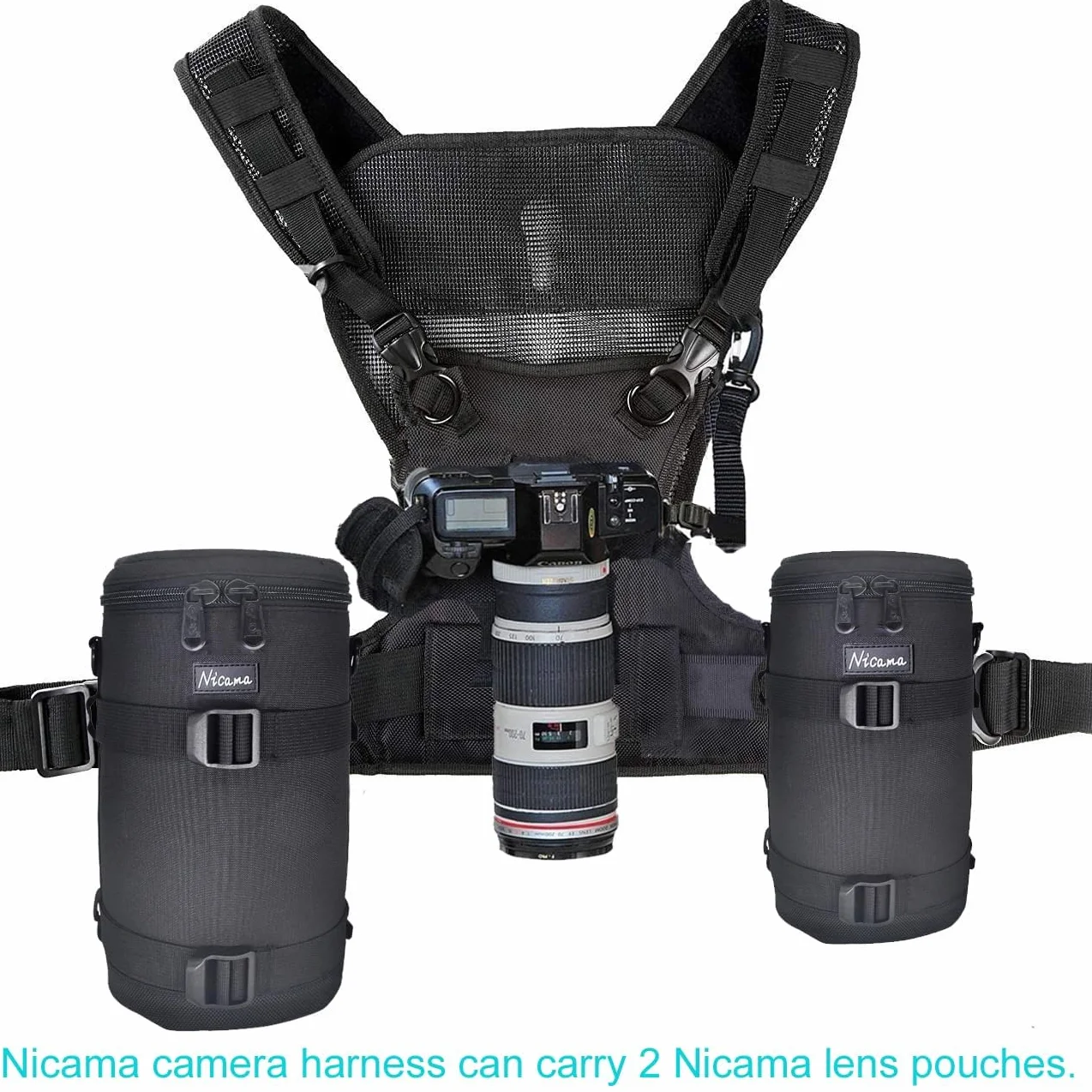 Nicama Podwójny pasek na aparat, uchwyt na kamerę, uprząż na klatkę piersiową kamizelka z paskami bezpieczeństwa do aparatów Canon 6D 5D2 5D3 Nikon D800 D810 Sony A7S A7R A7S2 Sigma Olympus DSLR
