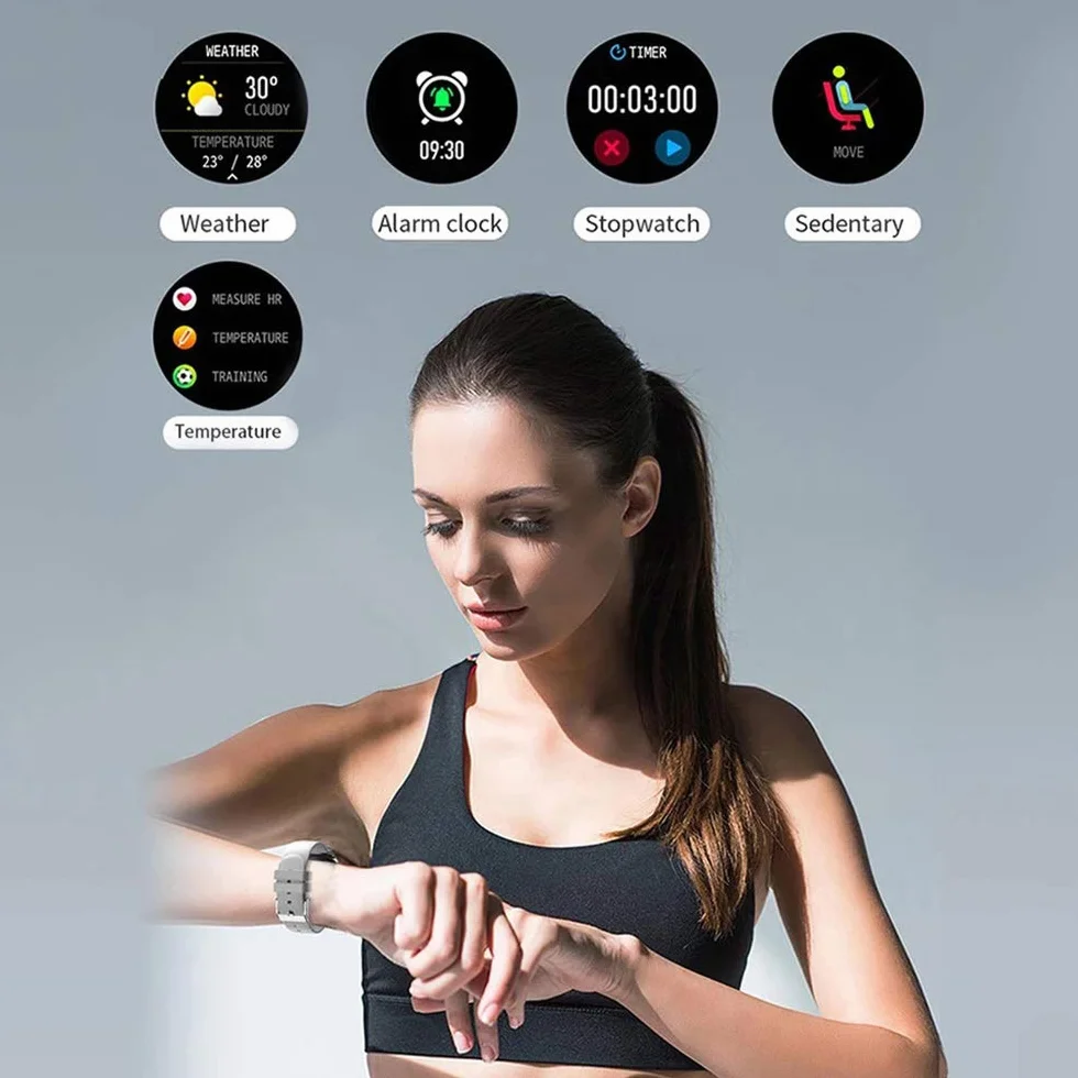 V23 Pro Bluetooth Inteligentny zegarek IP67 Wodoodporny, w pełni dotykowy opaska monitorująca aktywność fizyczną Ciśnienie krwi Lady Smartwatch dla iOS Android (C) little surprise