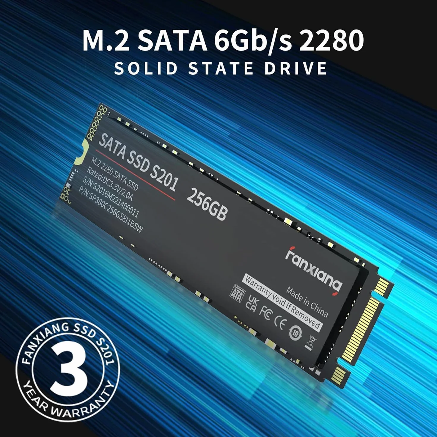 fanxiang S201 Wewnętrzny dysk półprzewodnikowy 256 GB M.2 SSD 2280 SATA III 6 Gb/s, pamięć podręczna SLC dla zwiększenia prędkości, prędkość odczytu do 550 MB/s, kompatybilny z laptopami i komputerami