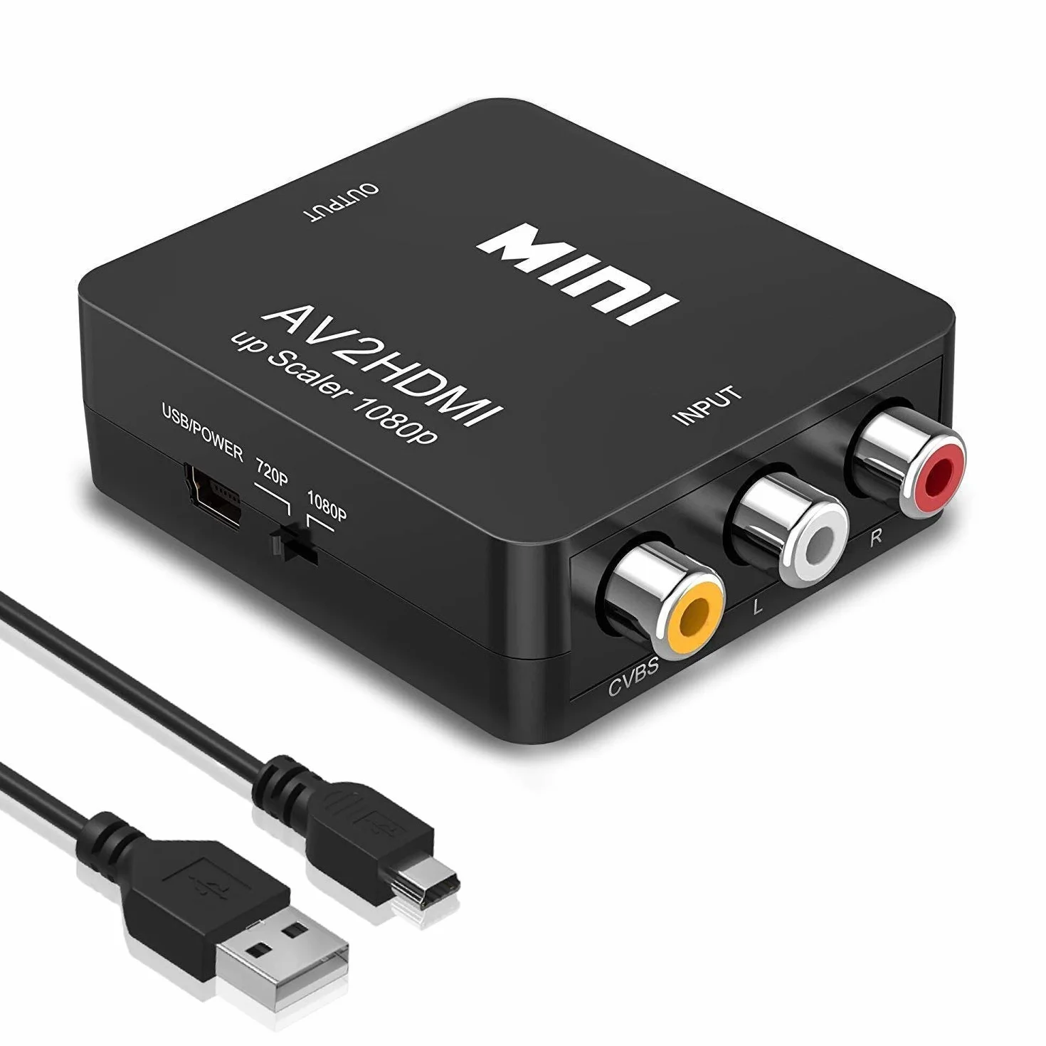 Konwerter RCA na HDMI, 1080P RCA Composite CVBS AV na HDMI Video Audio Konwerter adapter do PS1/PS2/Wii/Xbox/SNES/VHS/VCR/DVD, obsługuje PAL/NTSC z kablem sieciowym USB
