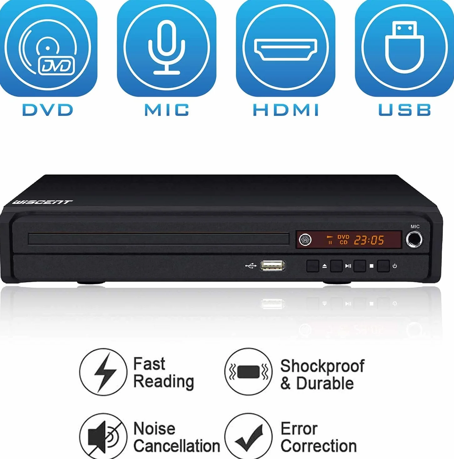 Odtwarzacz DVD do TV, DVD/CD, MP3 z wtyczką USB, wyjście HDMI i AV (kabel HDMI i AV w zestawie), pilot (bez Blu-Ray)