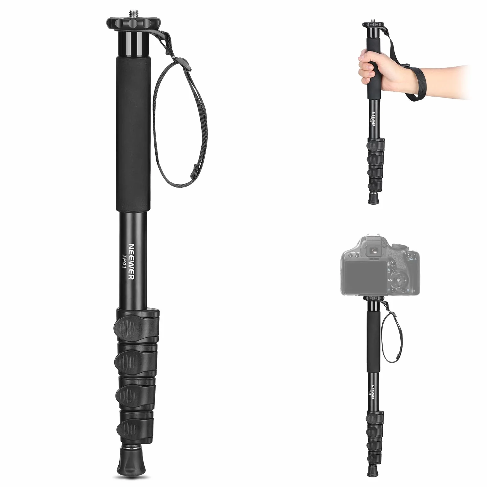 Neewer Stojak monopod na kamerę 61"/155 cm, przenośny podróżny monopod wideo ze stopu aluminium z adapterem śrubowym 1/10.2 cm 3/20.3 cm do kamery DSLR, profesjonalne akcesoria do aparatów, maksymalne