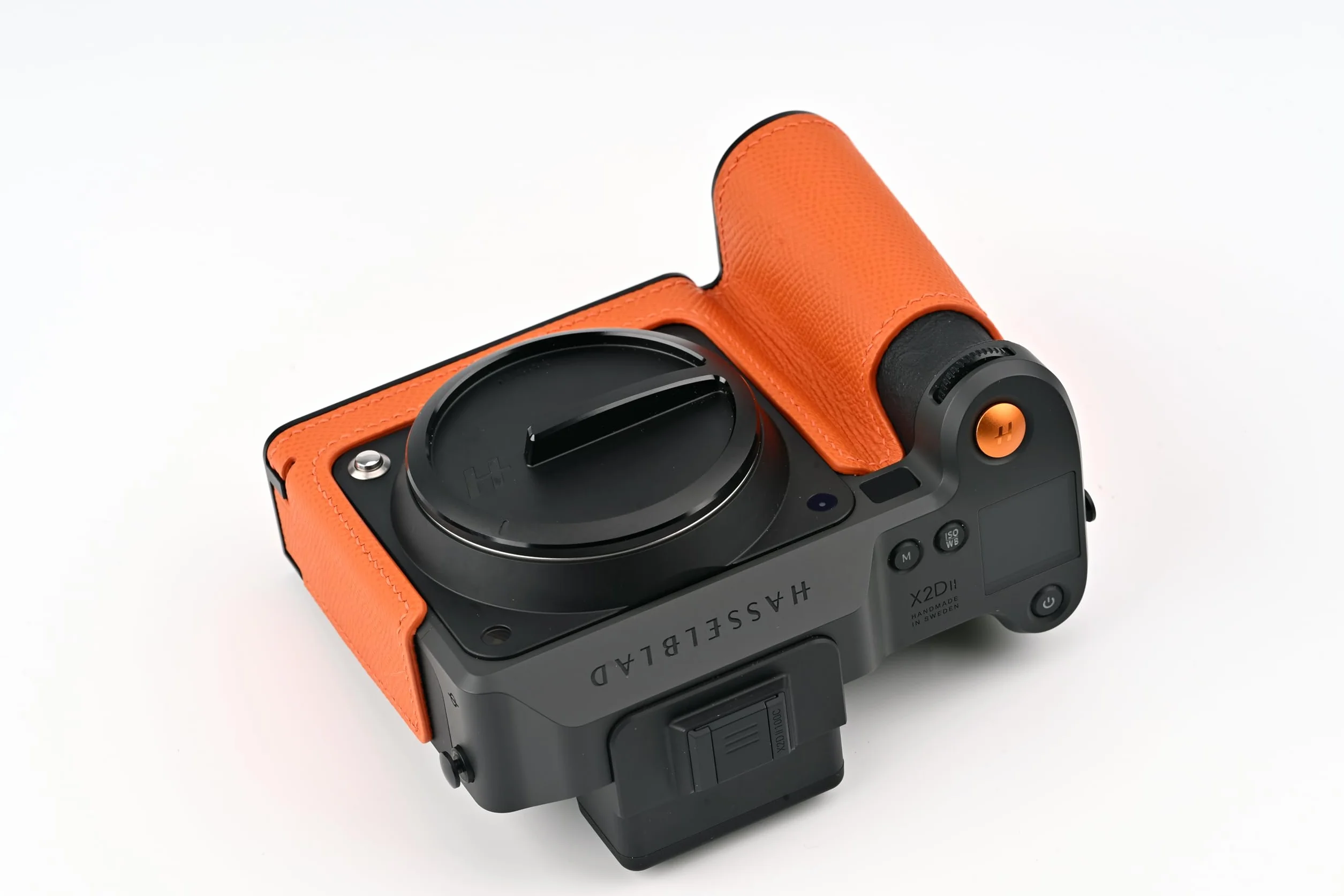 Ręcznie wykonane etui na aparat z prawdziwej skóry do etui Hasselblad X2D2/X2D II - górna warstwa korpusu ze skóry bydlęcej + metalowa płyta podstawy + uchwyt ręczny wzór 3 w 1 (pomarańczowy)