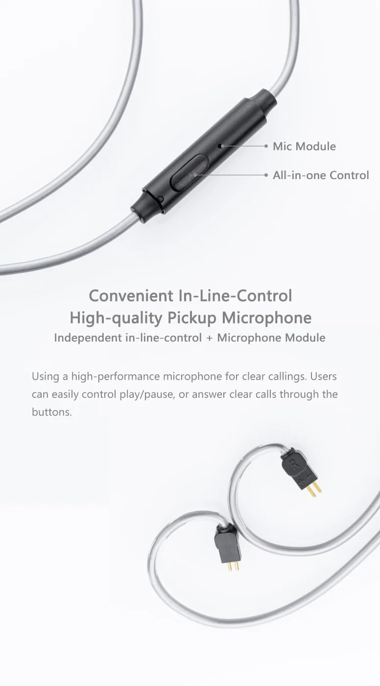 Moondrop MC1 Uniwersalny kabel mikrofonowy 3,5 mm do słuchawek dousznych Kabel mikrofonowy 0,78mm-2pin
