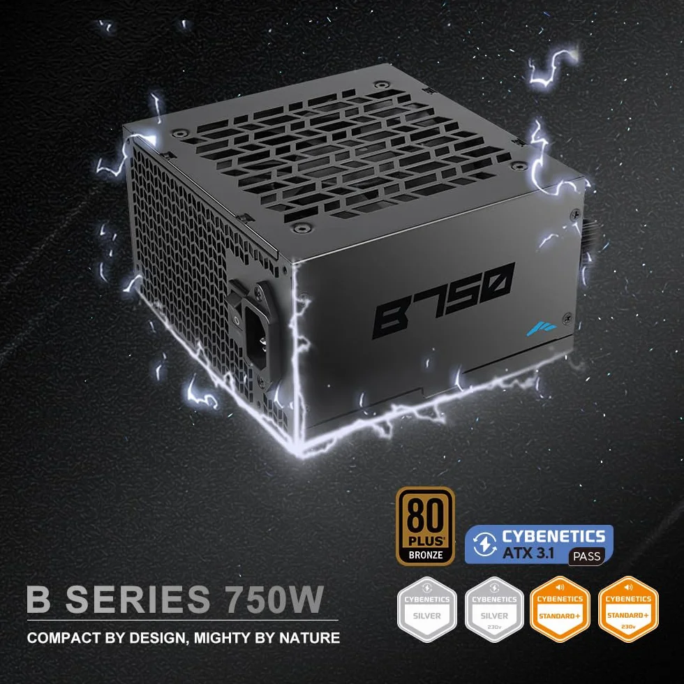 Zasilacz SAMA B750 750W Bronze, ATX 3.1, PCIe 5.1, 12V-2x6, niemodularny | Zasilacz ATX z certyfikatem Cybenetics, cichy wentylator 120 mm, 3-letnia gwarancja