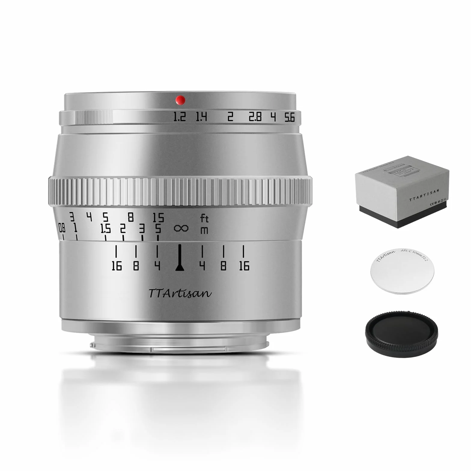 TTARTISAN 50 mm F1.2 APS-C ręczna regulacja ostrości, srebrny obiektyw do aparatu Fuji X Mount (X-Mount, srebrny)