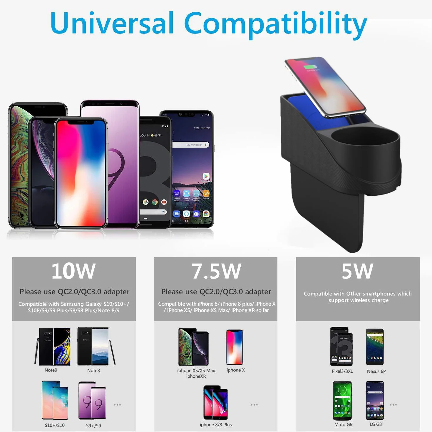 Bezprzewodowa ładowarka samochodowa z uchwytem na kubek na wodę Qi szybkie ładowanie uchwyt samochodowy uchwyt na telefon kompatybilny z iPhone 11/11 Pro/11 Pro Max/XS Max/XS/XR/X/SE/8P/8,