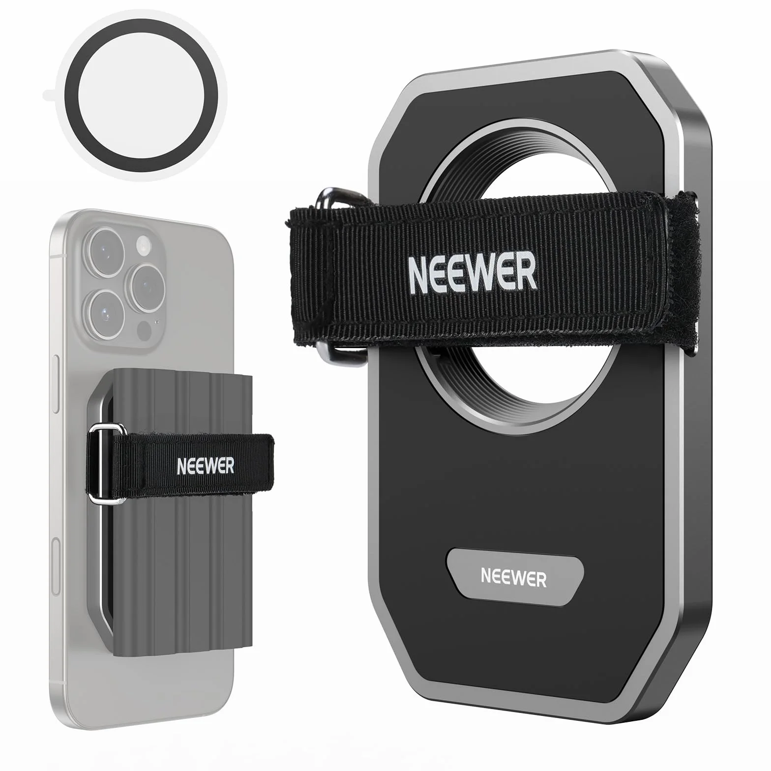 NEEWER Magnetyczny uchwyt SSD z ulepszonym zapięciem dotykowym, uchwyt na telefon SSD kompatybilny z MagSafe iPhone 16 Pro Max 15 Pro Max 16 Pro 15 Pro do nagrywania wideo ProRes Samsung Lexar SanDisk