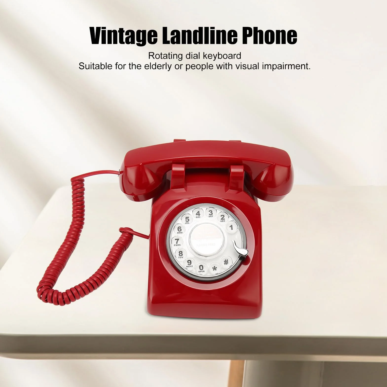 Telefon Stacjonarny w Stylu Retro, Telefon Stacjonarny w Stylu Retro, Staromodny Przewodowy z Mechanicznym Głośnikiem Dzwonka do Domowego Biura w Hotelu (czerwony)