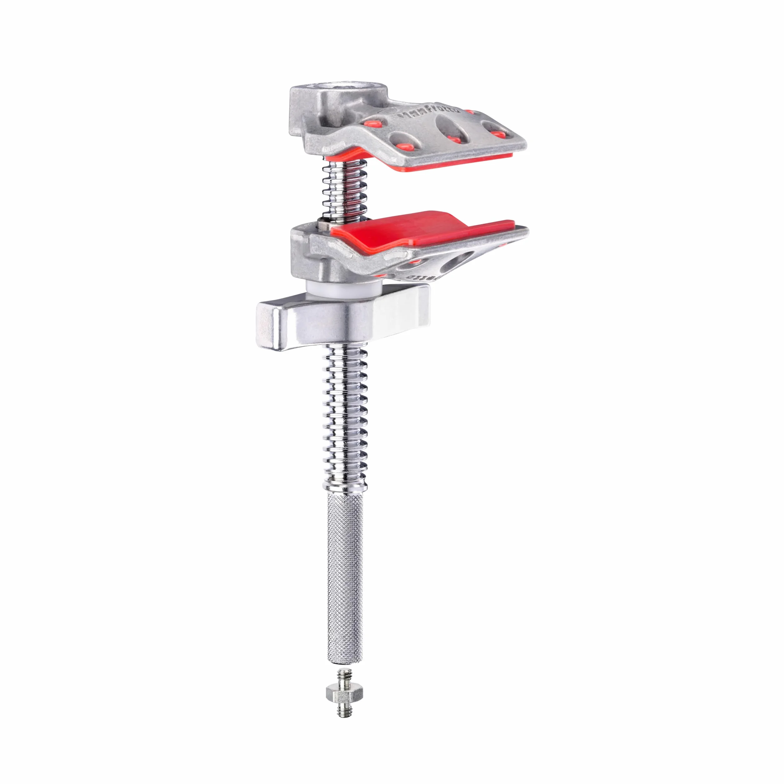 Manfrotto Zacisk szczękowy z mikro końcem 5 cm, pojemność otwarcia 2 cala/5 cm, maks. obciążenie 55 funtów/25 kg, wałek radełkowany, gwint wewnętrzny 1/10.2 cm, adapter męski 1/10.2 cm do 1/10.2 cm.