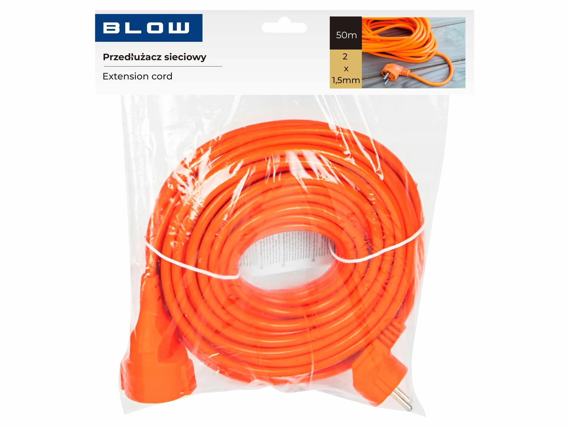 PRZEDŁUŻACZ OGRODOWY DO LAMPEK KOSIARKI BUDOWLANY GRUBY SZNUR 2x1,5mm 50m
