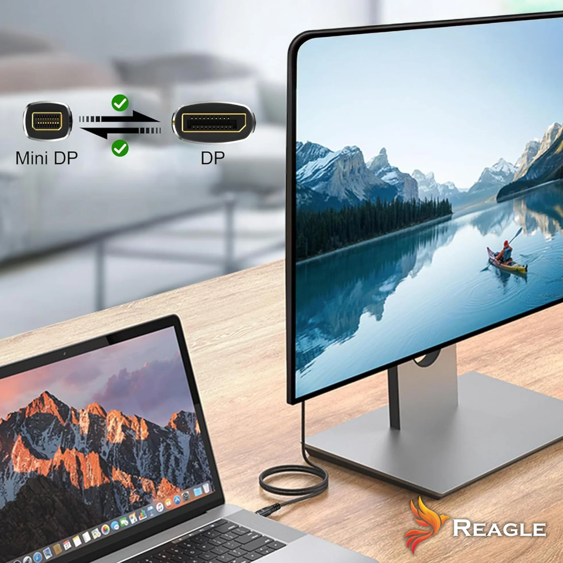 Reagle Kabel Mini DisplayPort DP 2.1 PRO 16K 4K 144 Hz 3M Oplot Nylonowy Pozłacany Wtyk