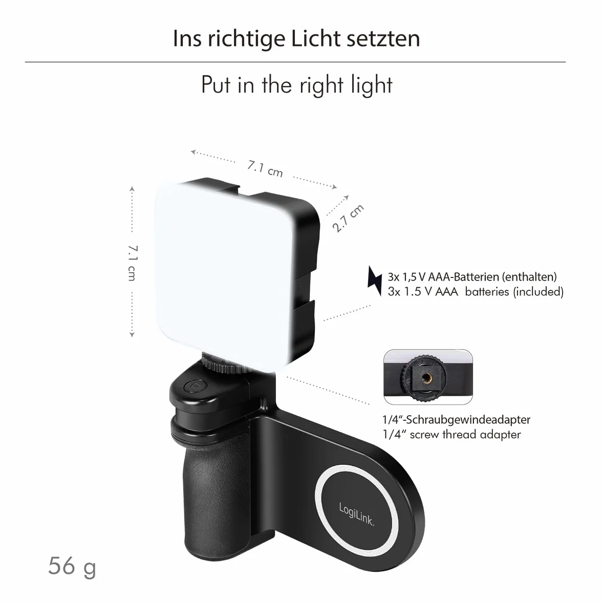 LogiLink AA0173 - magnetyczny uchwyt do smartfona ze światłem LED, wyzwalacz aparatu, kompatybilny z MagSafe