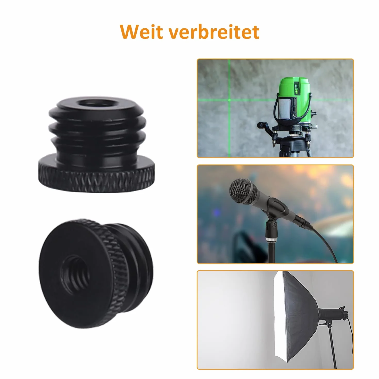 Adapter gwintowany 5/8 na 1/4 do statywu laserowego, 2 sztuki, czarny