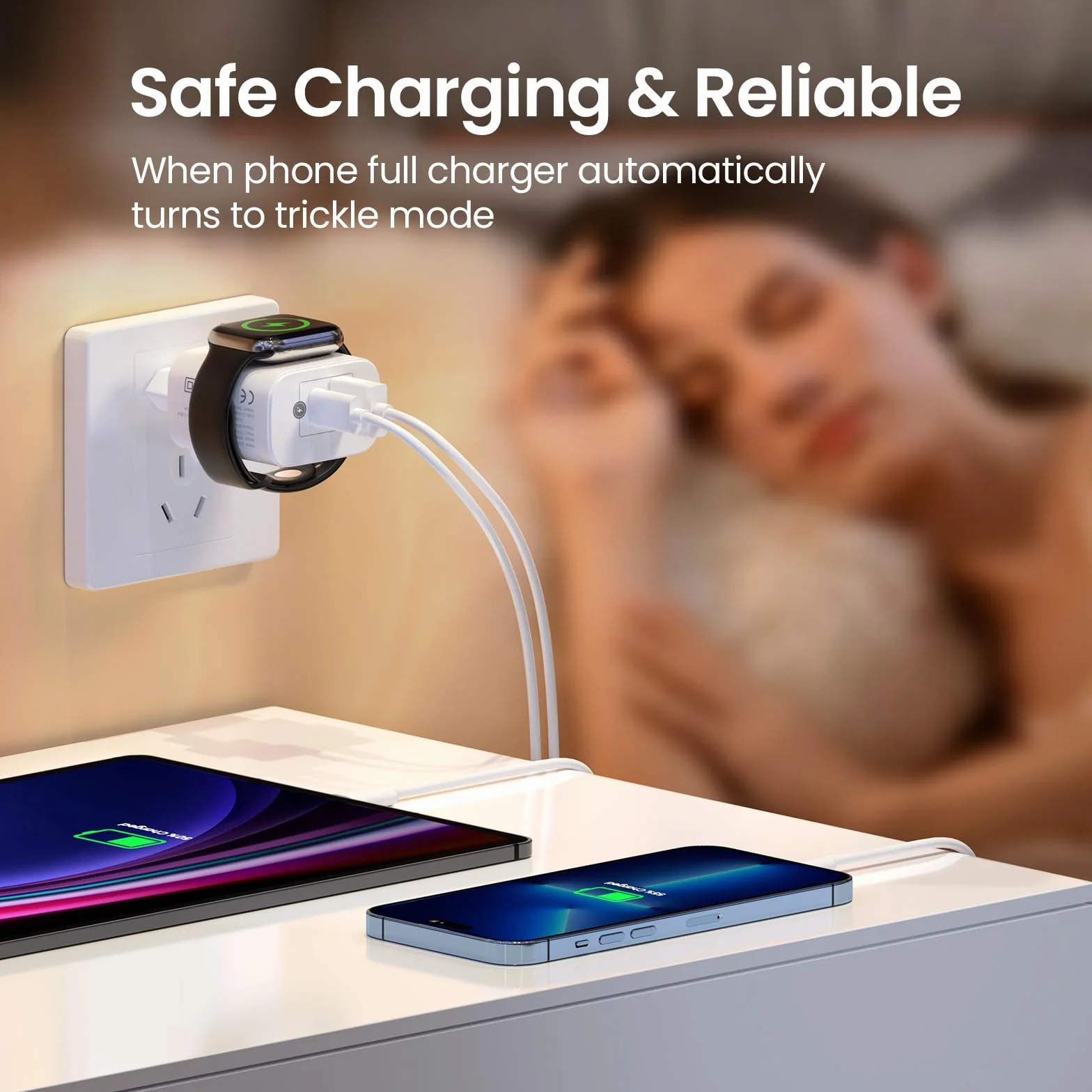 Stacja ładująca 3 in 1 zegarka Apple Watch i iPhone'a, przenośna ładowarka ścienna 20W z 2 portami USB-C i USB-A, szybka ładowarka PD i QC do for Apple Watch 1/8/SE/Ultra Pro/3/2 iPad Samsung Huawei