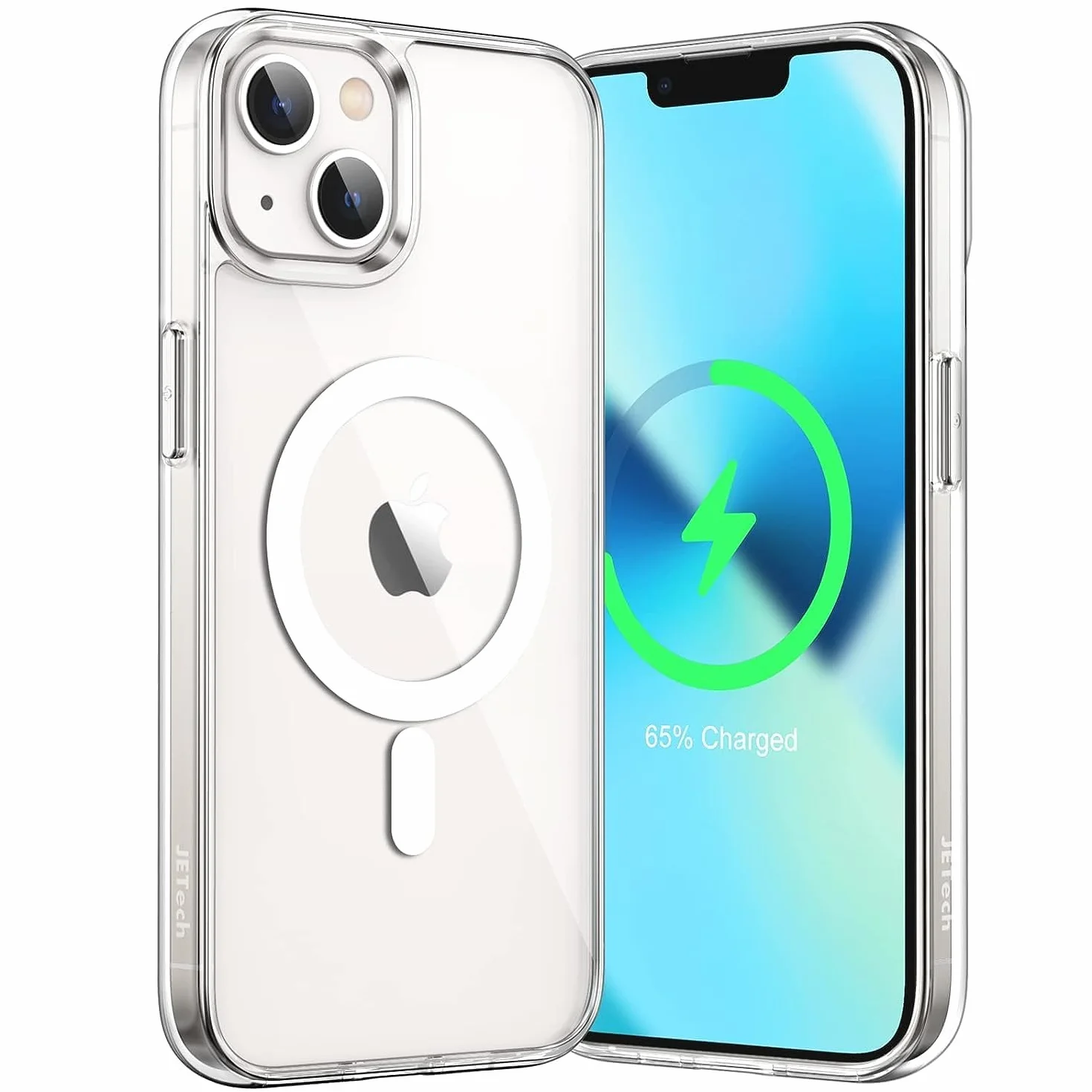 JETech Magnetyczna Etui dla iPhone 13 6,1 Cala Kompatybilny z MagSafe Bezprzewodowy Ładowanie Odporny Wstrząsy Case Przezroczysty Tył
