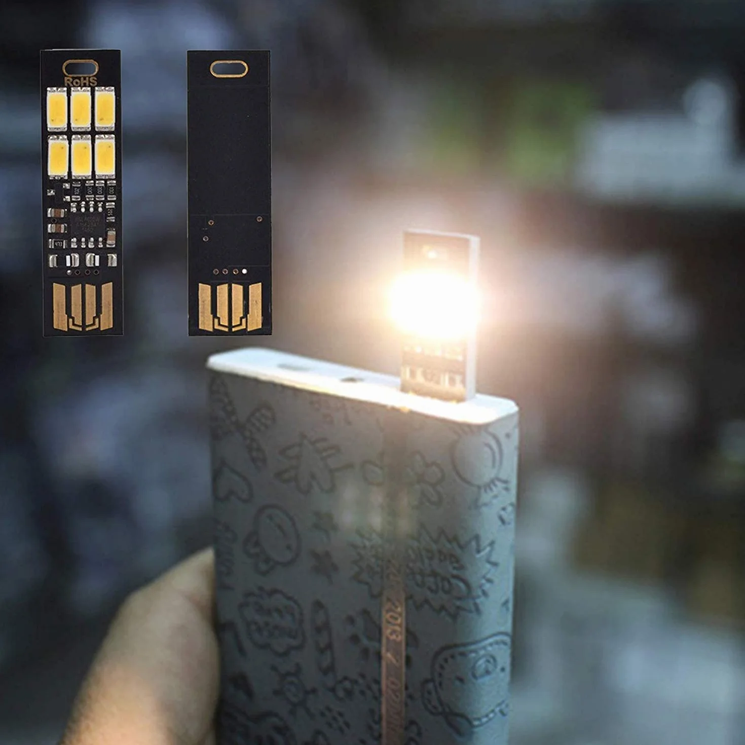 Yizhet 5 x przenośna lampka nocna USB mini kieszonkowa lampa na karty 6 diod LED lampka nocna brelok USB zasilanie światło 1 W 5 V ściemniacz dotykowy (Wam White)