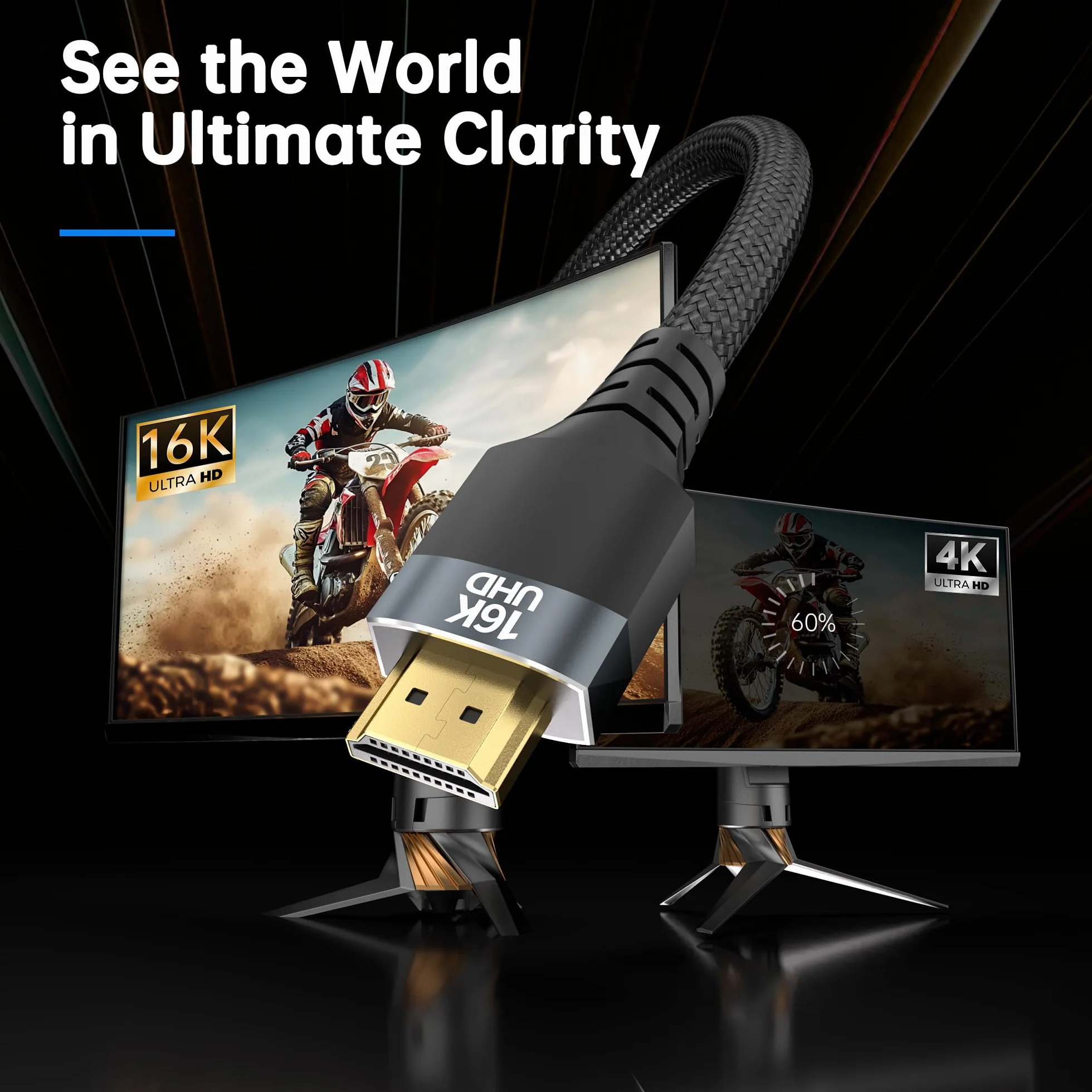 Długi kabel HDMI 2.2, 2 sztuki, 2 m, 96 Gbit/s High Speed HDMI | 16K 60 Hz, 8K 240 Hz, 4K 480 Hz | eARC, HDR10+, Dolby Vision, HDCP 2.3 | kompatybilny z kablem Gaming HDMI 2.1 do PS5, Xbox, laptopa