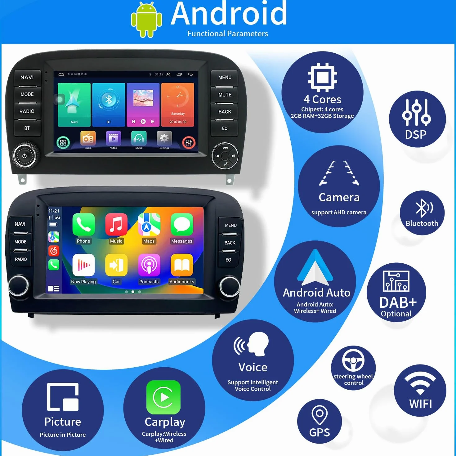 Radio samochodowe z systemem Android z nawigacją GPS, ekran dotykowy Canbus + noktowizor HD kamera cofania zamiennik do Mercedes-Benz SL R129 R230 SL55AMG SL63AMG SL65AMG SL280 SL300 SL350 SL500 SL600