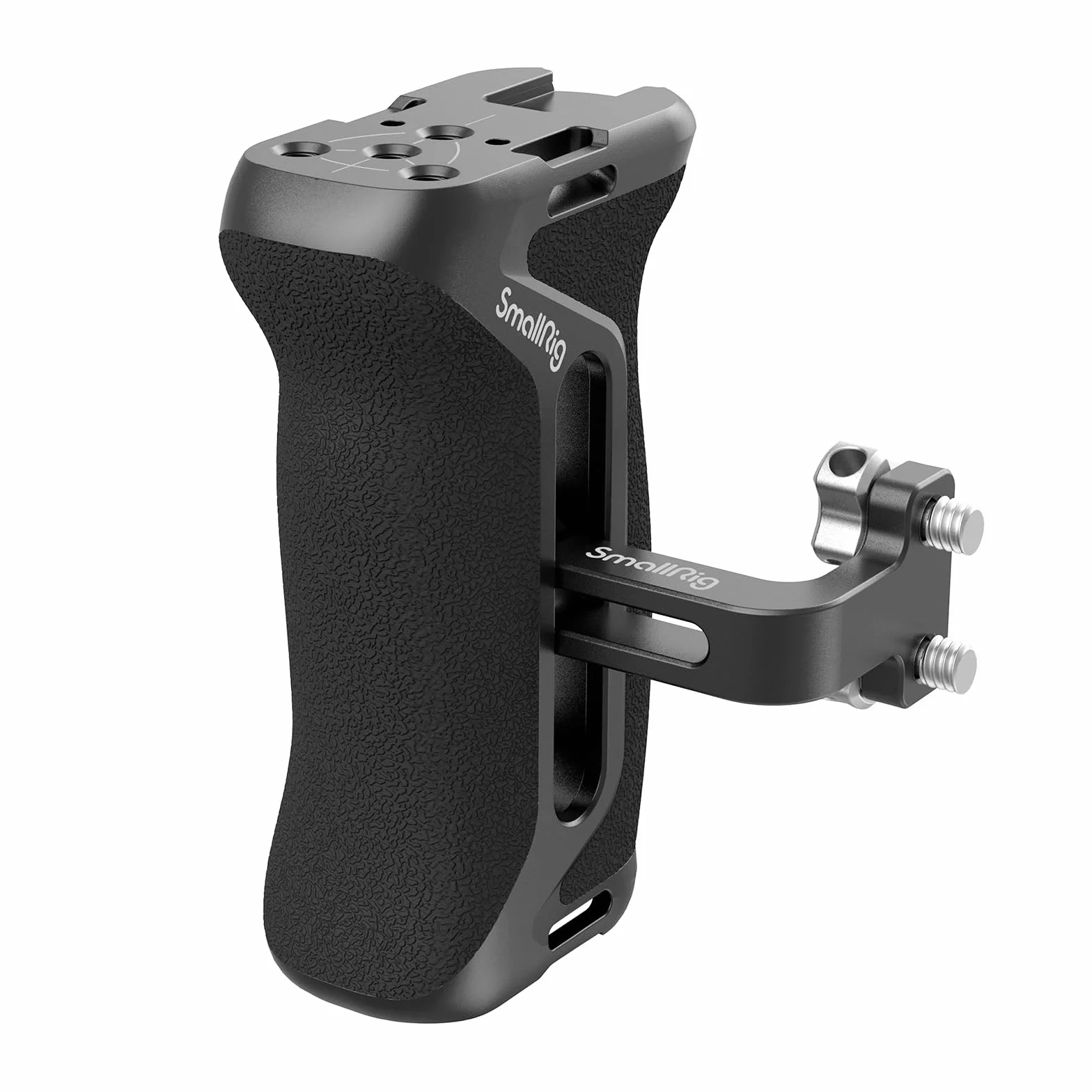 SMALLRIG Side Handle Uchwyt Boczny do Klatek Fotograficznych, Uniwersalny Ergonomiczny Uchwyt Boczny z Wbudowanym Otworem Ustalającym 1/4"-20, Otwór na Pasek, Zimna Stopka, Regulacja Góra/dół - 4015