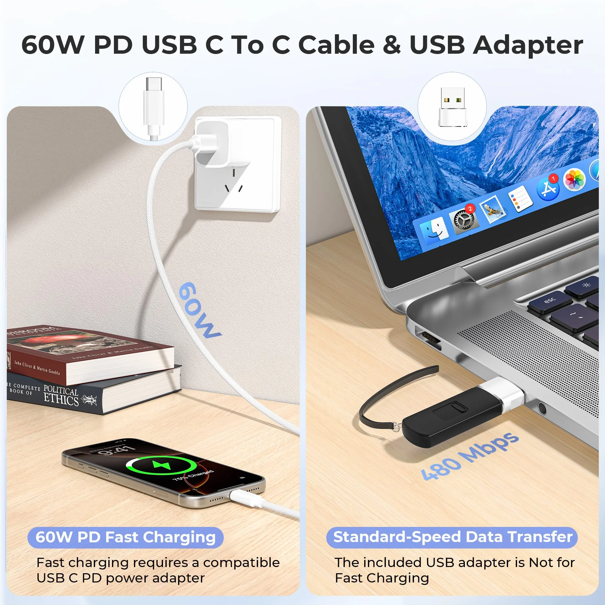 Basesailor Magnetyczna ładowarka do Apple Watch 11 10,Bezprzewodowa Baza ładowania USB C 5W,Zestaw Adapter z Kablem Typ C i złącze USB A,Kompatybilny z iWatch Series 9 8 SE Ultra,42 44 46,iPhone 17 16
