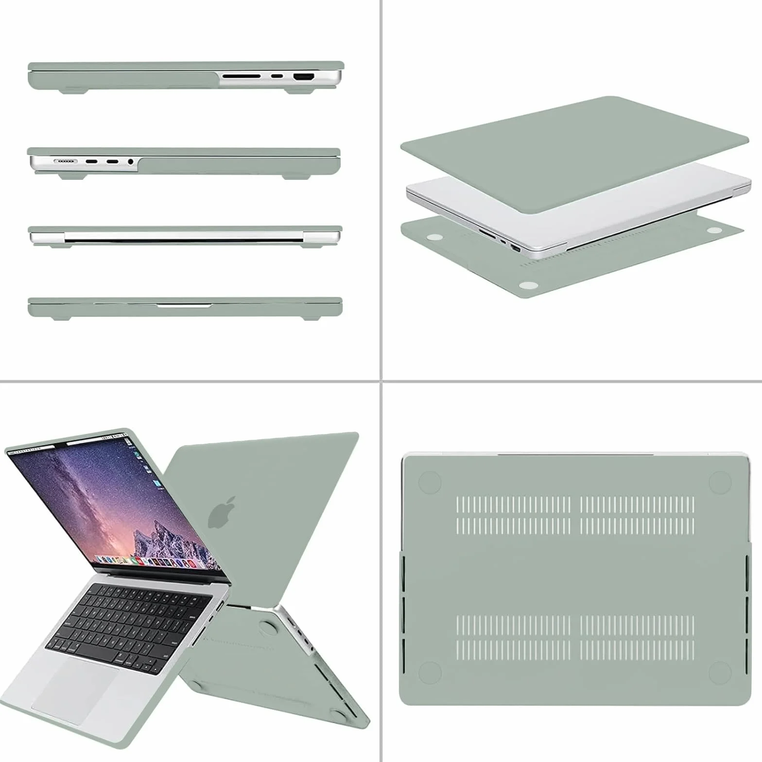 MOSISO Etui kompatybilne z MacBook Pro 14 cali 2026 2025-2021 M5 M4 M3 M2 M1, ultracienka obudowa twarda A3427 A3426 A3434 A3112 A3185 A3401 A2918 A2992 A2779 A2442, starożytna zieleń