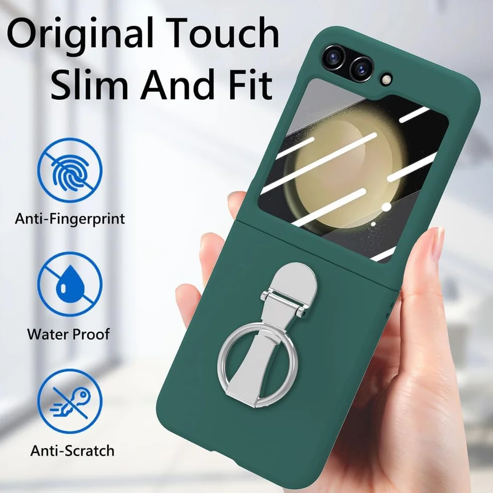 Odporne na wstrząsy etui do Samsung Galaxy Z Flip 7, osłona ekranu ze szkła hartowanego, etui na telefon z metalowym uchwytem pierścieniowym, stojak, smukłe, twarde etui z PC, fioletowe