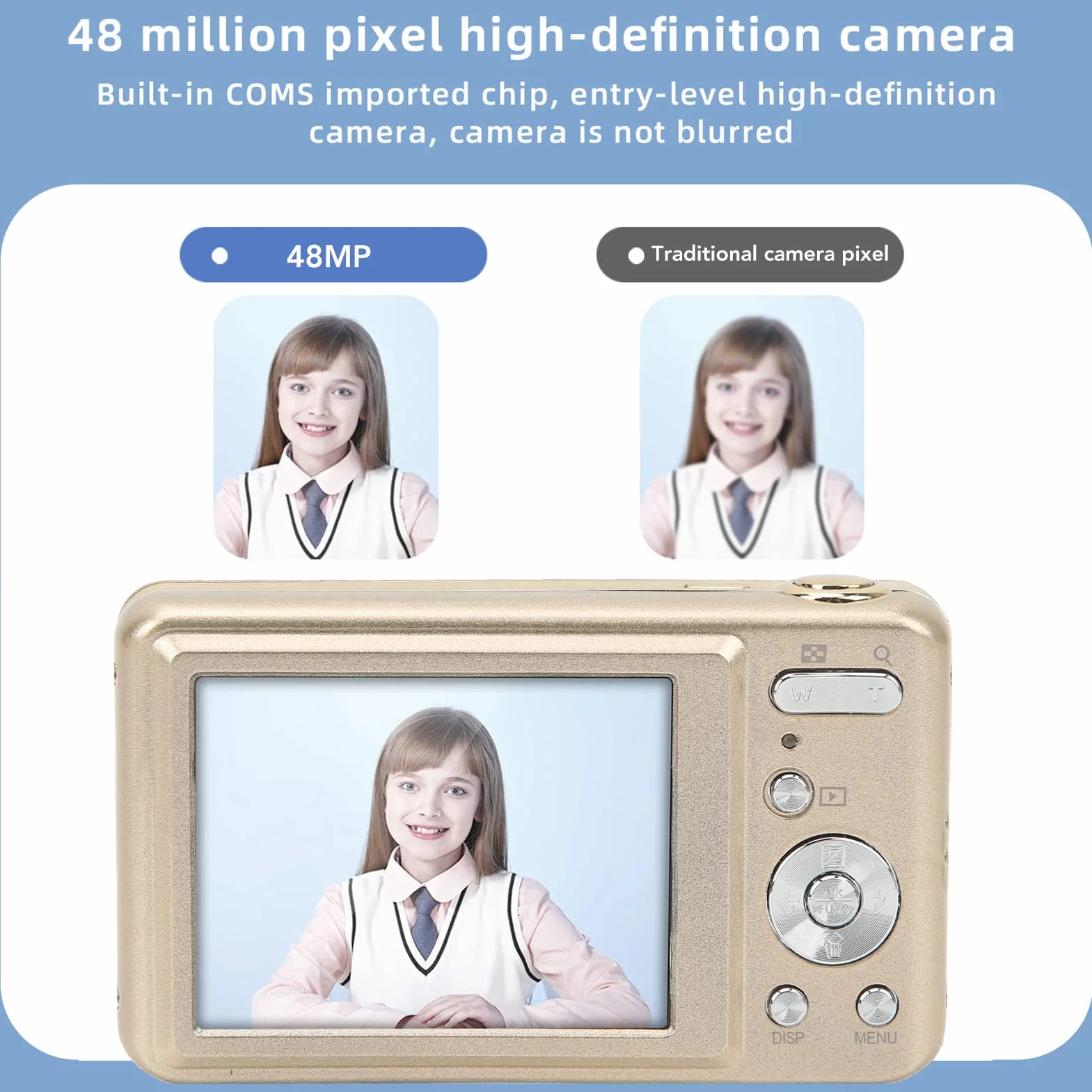 48MP Mini Aparat Cyfrowy, 2.7-calowy 8-krotny Zoom Optyczny Kamera Wideo do Vlogowania, Ekran LCD, Aparat do Selfie dla Dzieci z Torbą do Przechowywania dla Studentów, Dzieci, Nastolatków(Złoto)