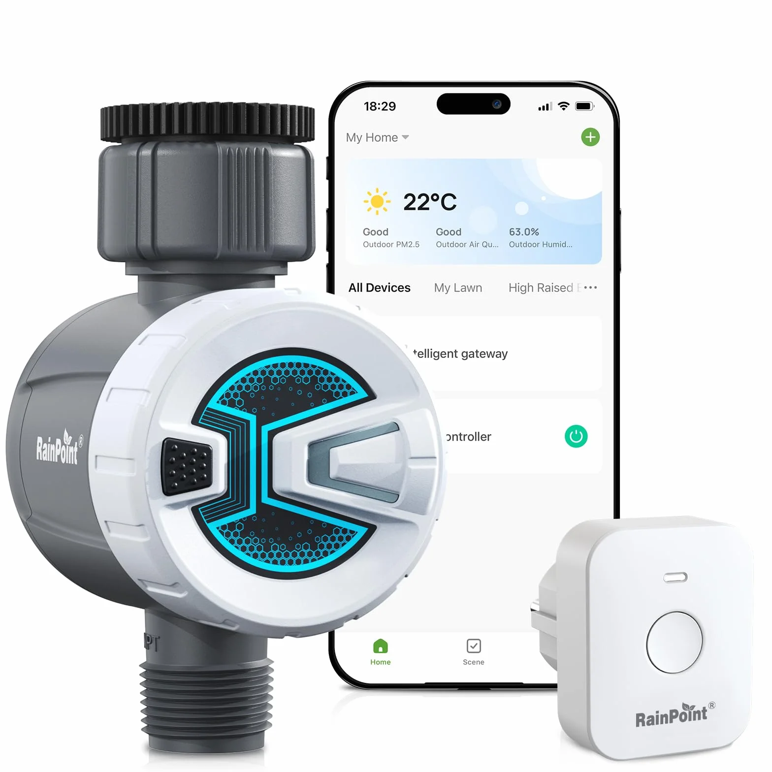 RAINPOINT Sterownik nawadniania WiFi, komputer z automatycznym nawadnianiem z 2 trybami nawadniania, zdalne sterowanie inteligentną aplikacją za pośrednictwem sieci WLAN 2,4 GHz lub Bluetooth, timer