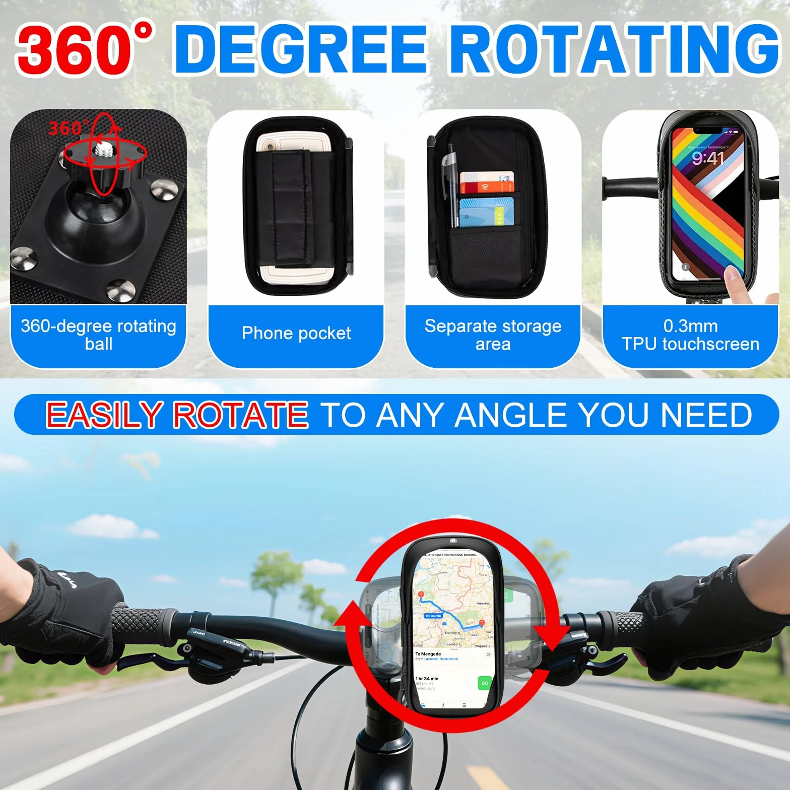 Rowerowy uchwyt na telefon komórkowy, wodoodporna torba na telefon rowerowy | Uchwyt Movils Moto 360° Obrót Torba Rowerowa Wodoodporna i Okno Z Pokrywą Do Smartfonów 4.7-7.0"